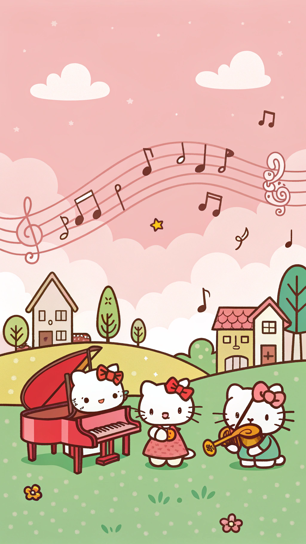 Hello Kitty se Band Sal Jou Hart STEEL Muurpapier