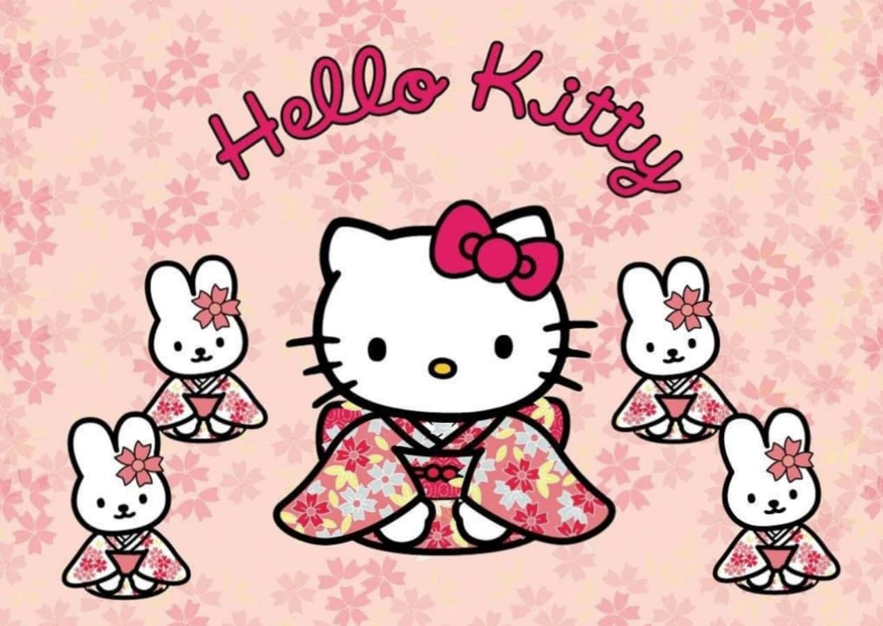 Hello Kitty-skoonbladsy met Kimono-konynjies Muurpapier