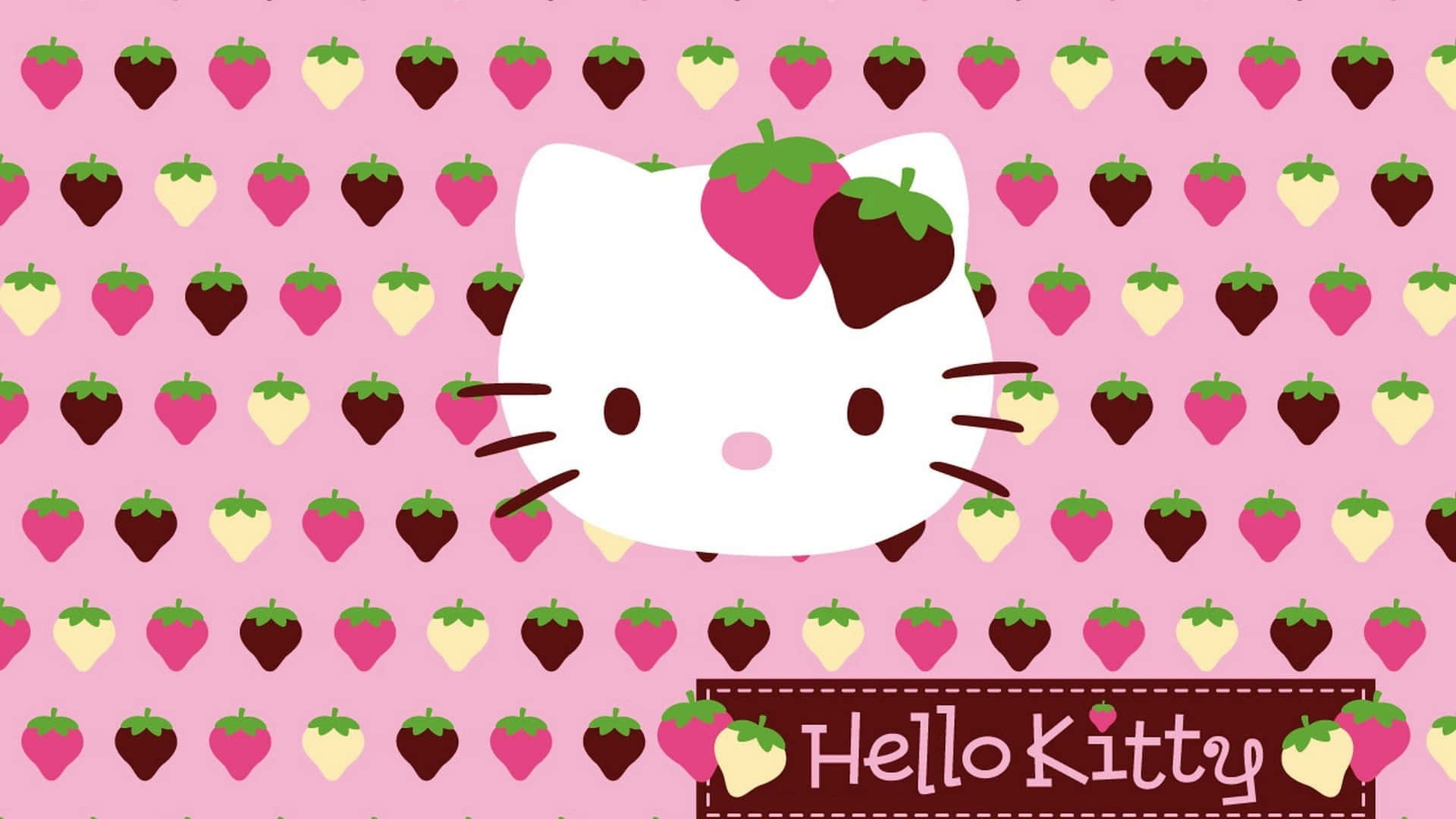 Hello Kitty teen Aardbeipatrone Agtergrond Muurpapier