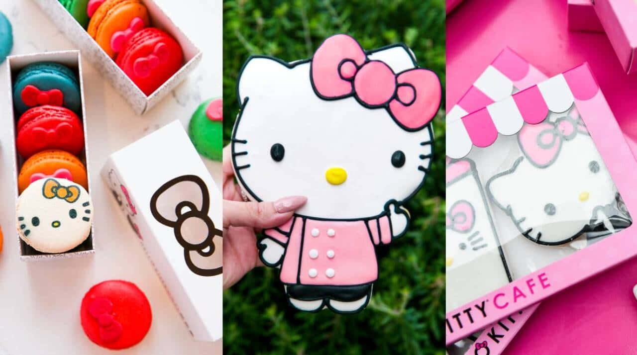 Hello Kitty wys haar soet kant Muurpapier