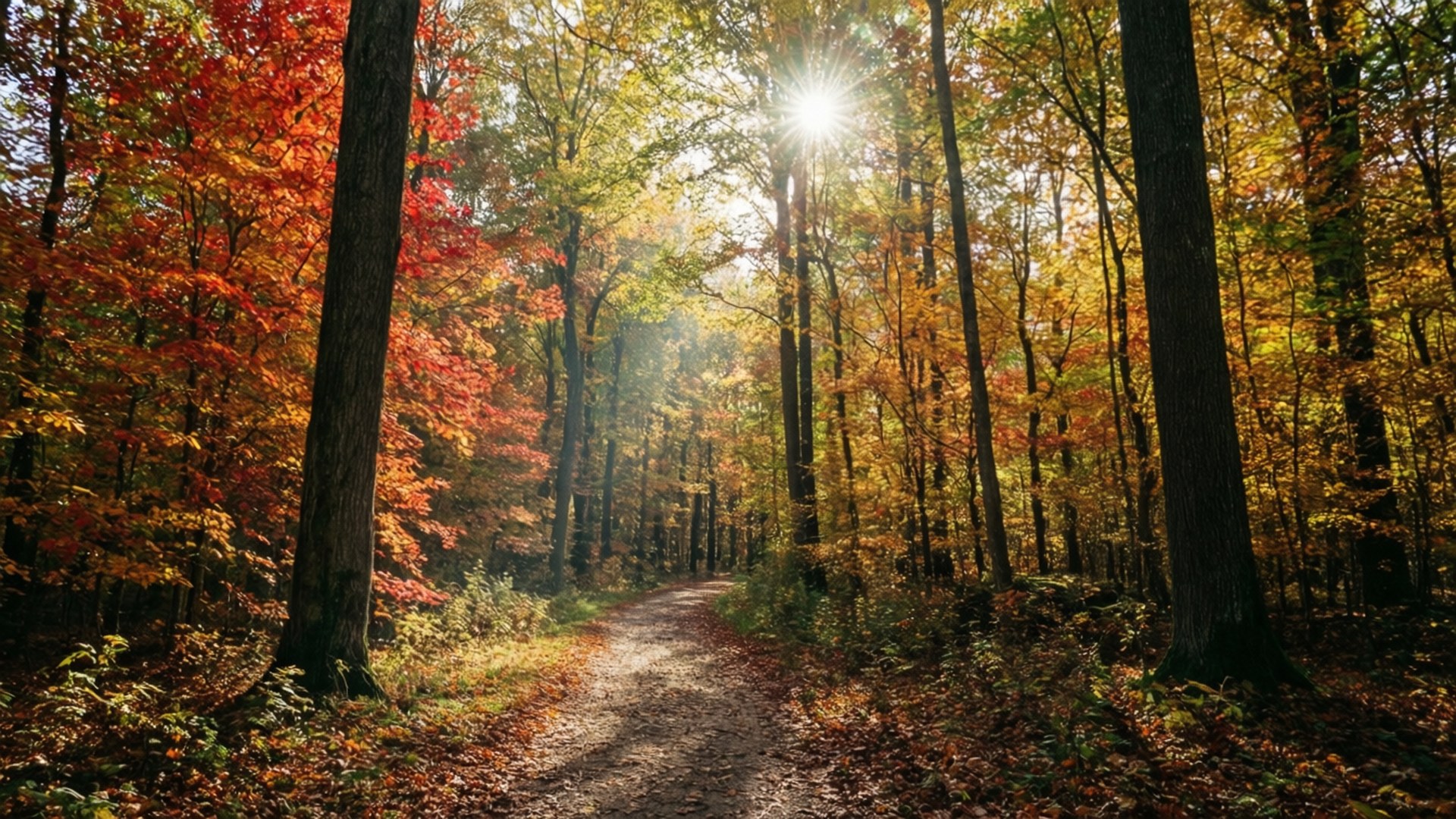 Herfstbospad Muurpapier