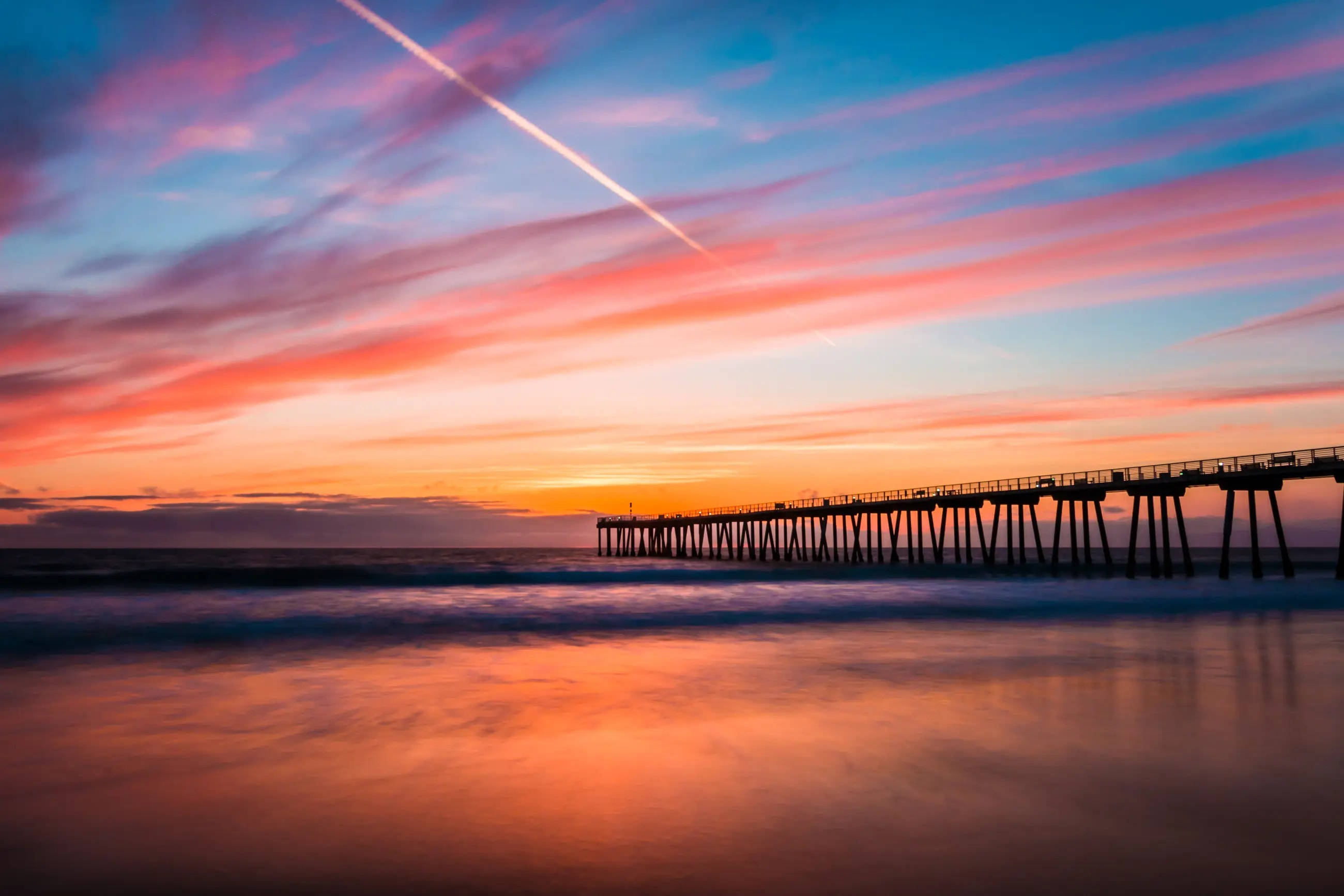 Hermosa Pier Los Angeles Sonsondergang Muurpapier