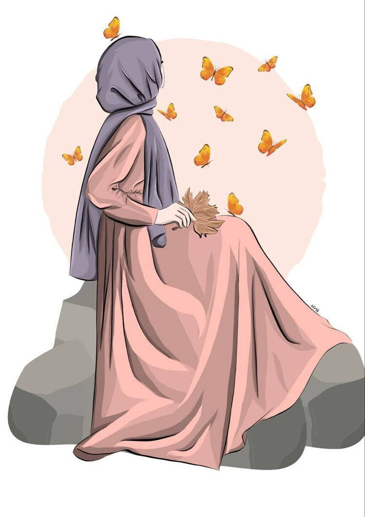 Hijab Karikatuur Oranje Skoenlappers — Estetiese kuns Muurpapier