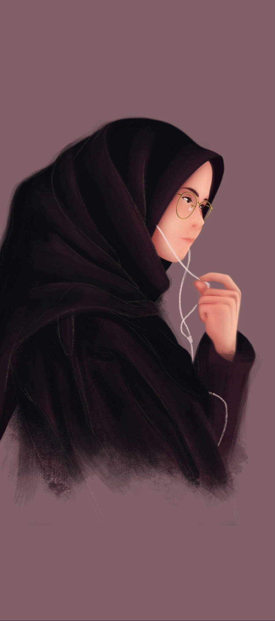 Hijab Spotprent Musiek Meisie Muurpapier