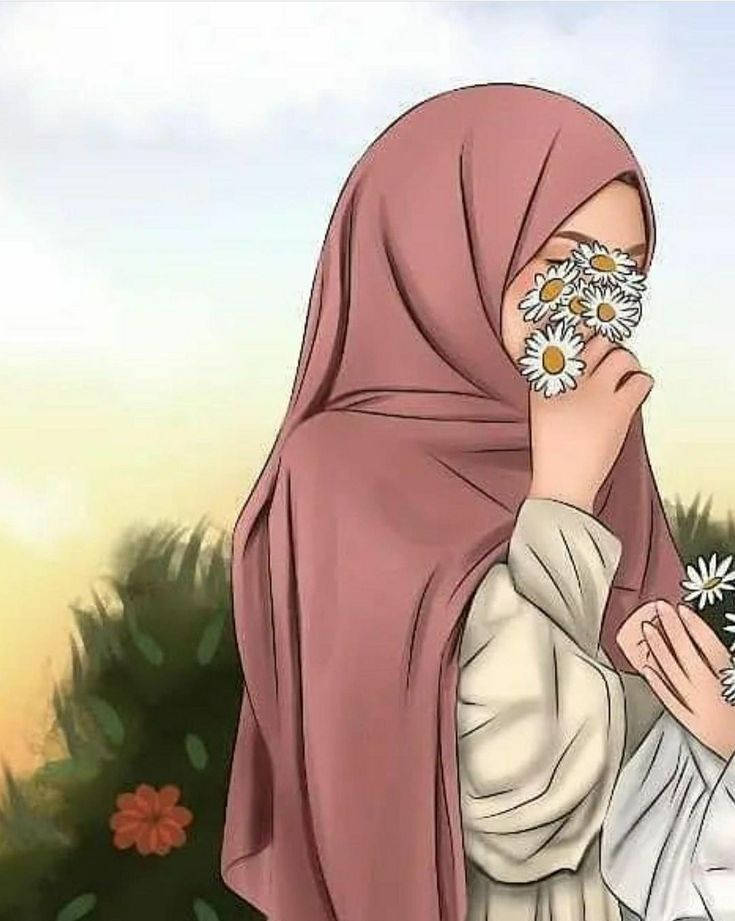 Hijab Strokiesprent Wit Blomme — Blom GIF Muurpapier