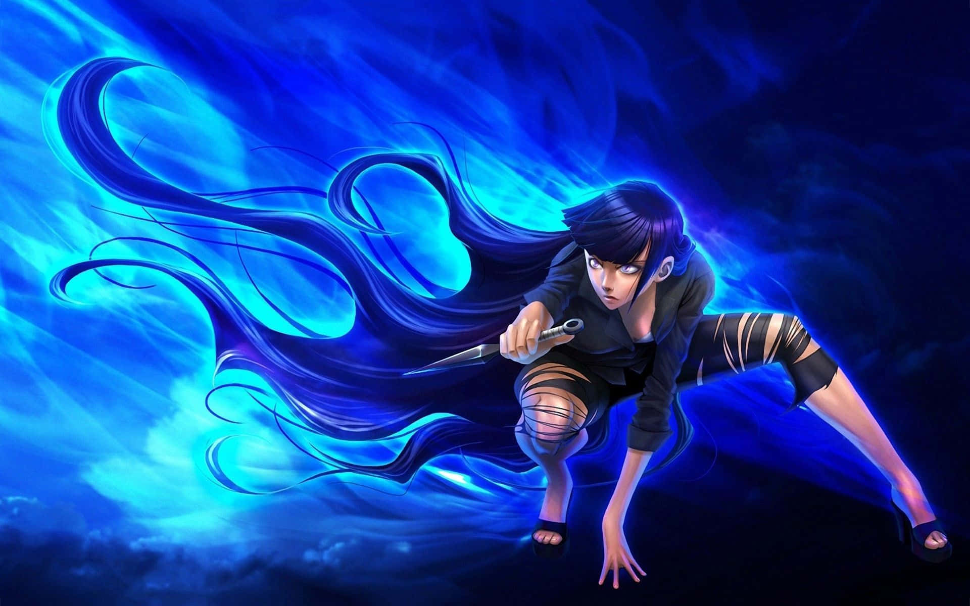 Hinata Hyuga Naruto Neon Blou Digitale Kuns Muurpapier