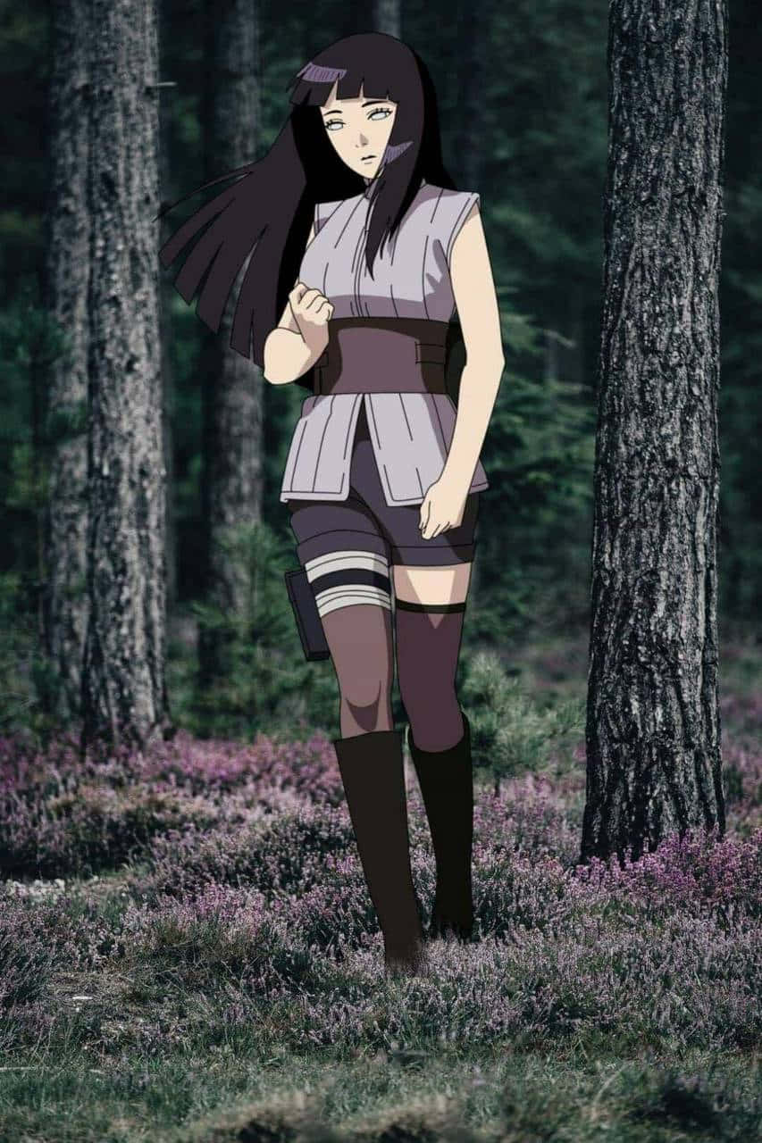 Hinata Uzumaki Alleen in die Bos Muurpapier