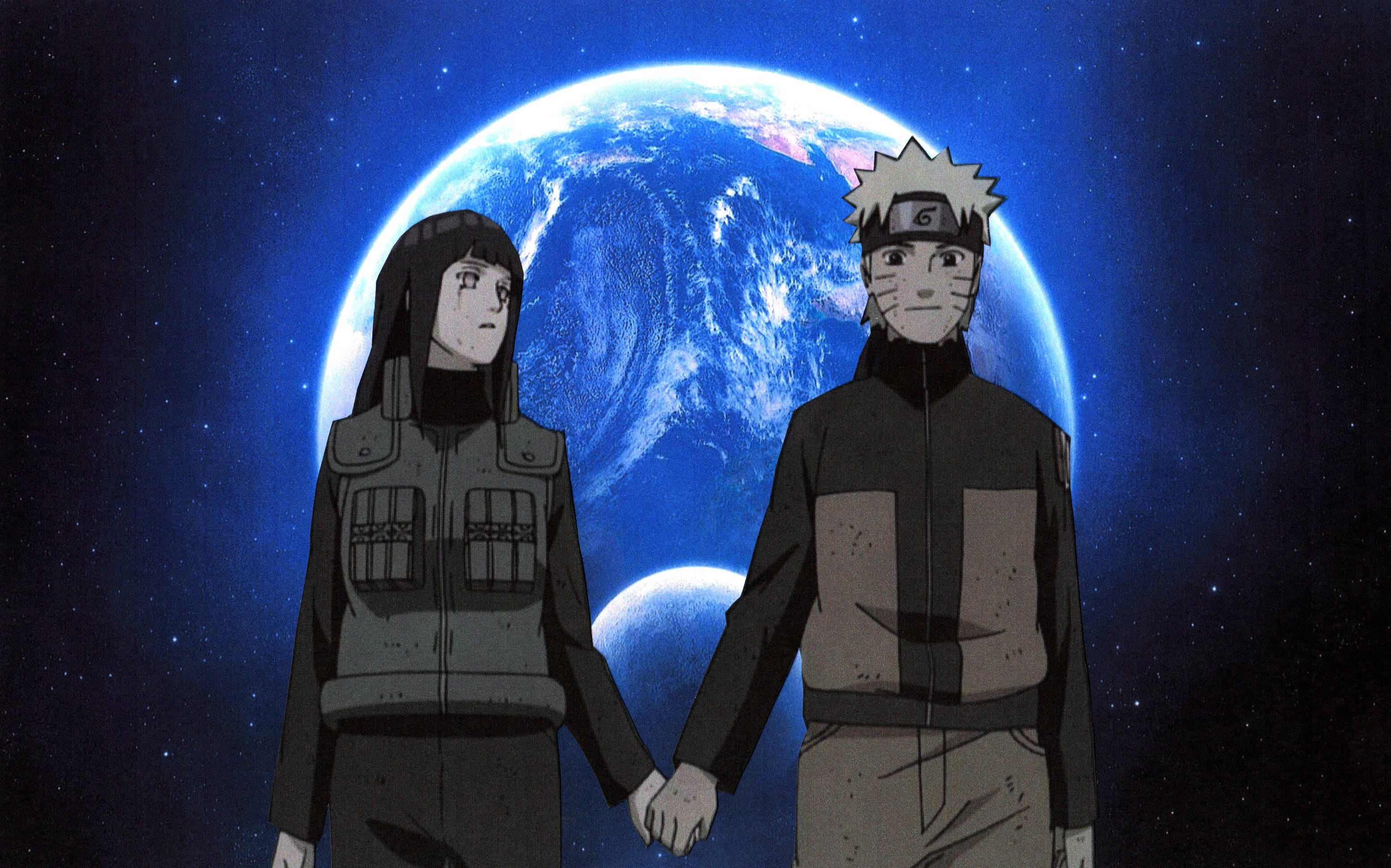 Hinata wat hande vashou met Naruto iPad Muurpapier