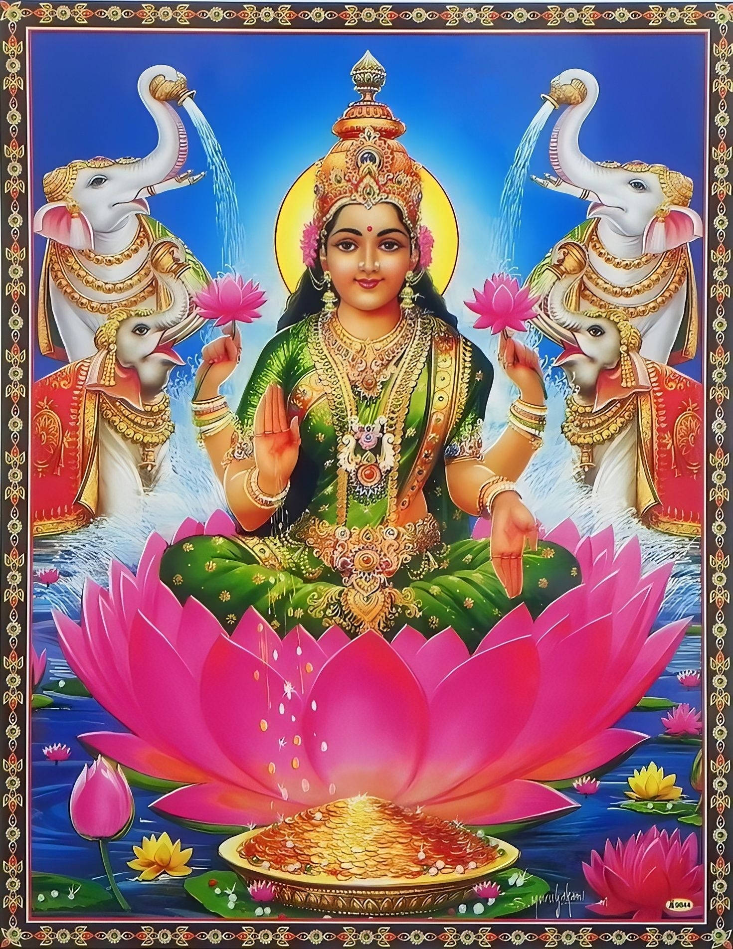 Hindoe Godin Gaja Ashta Lakshmi Muurpapier