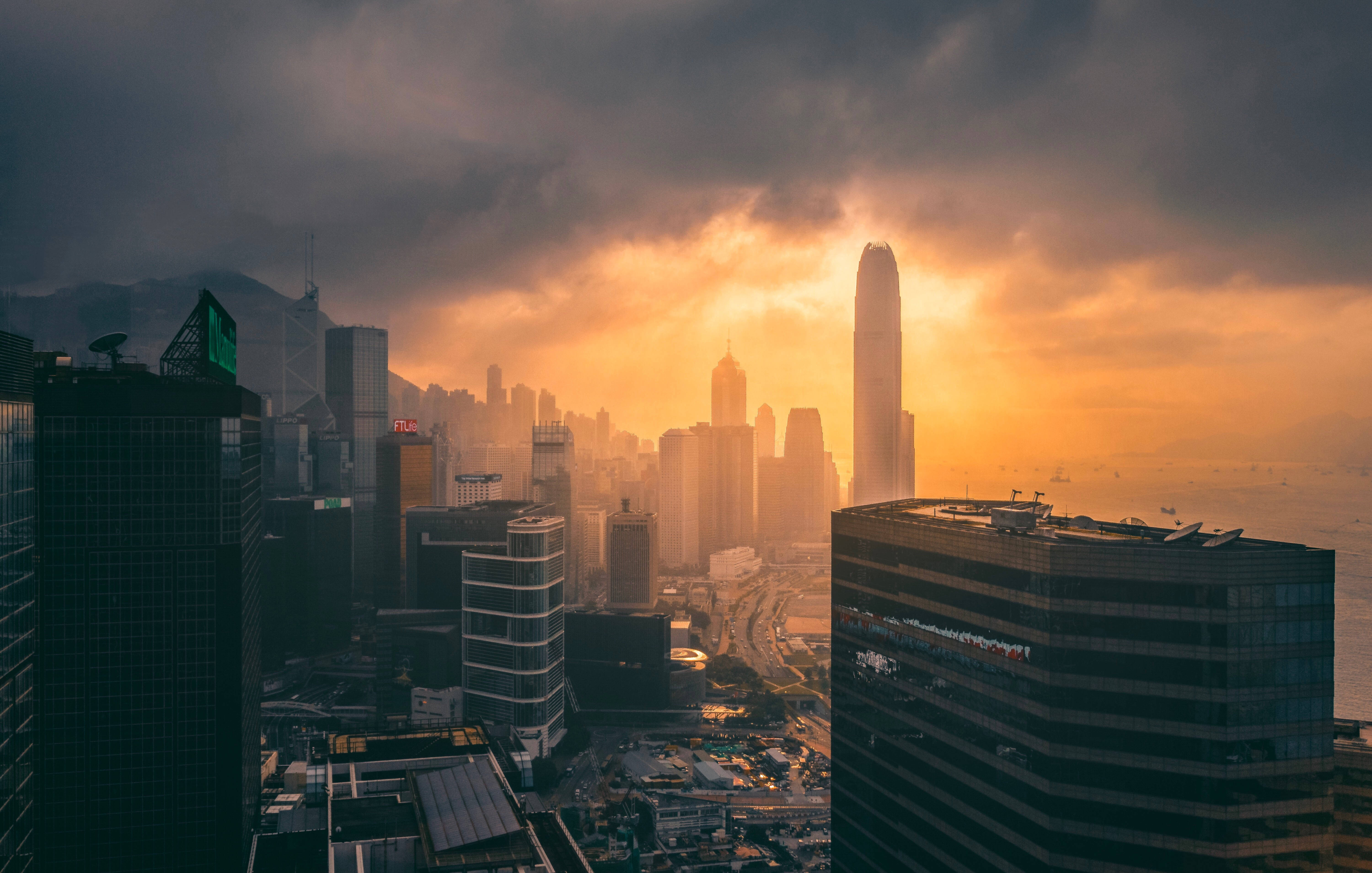Hongkong Horison Sonsondergang Muurpapier