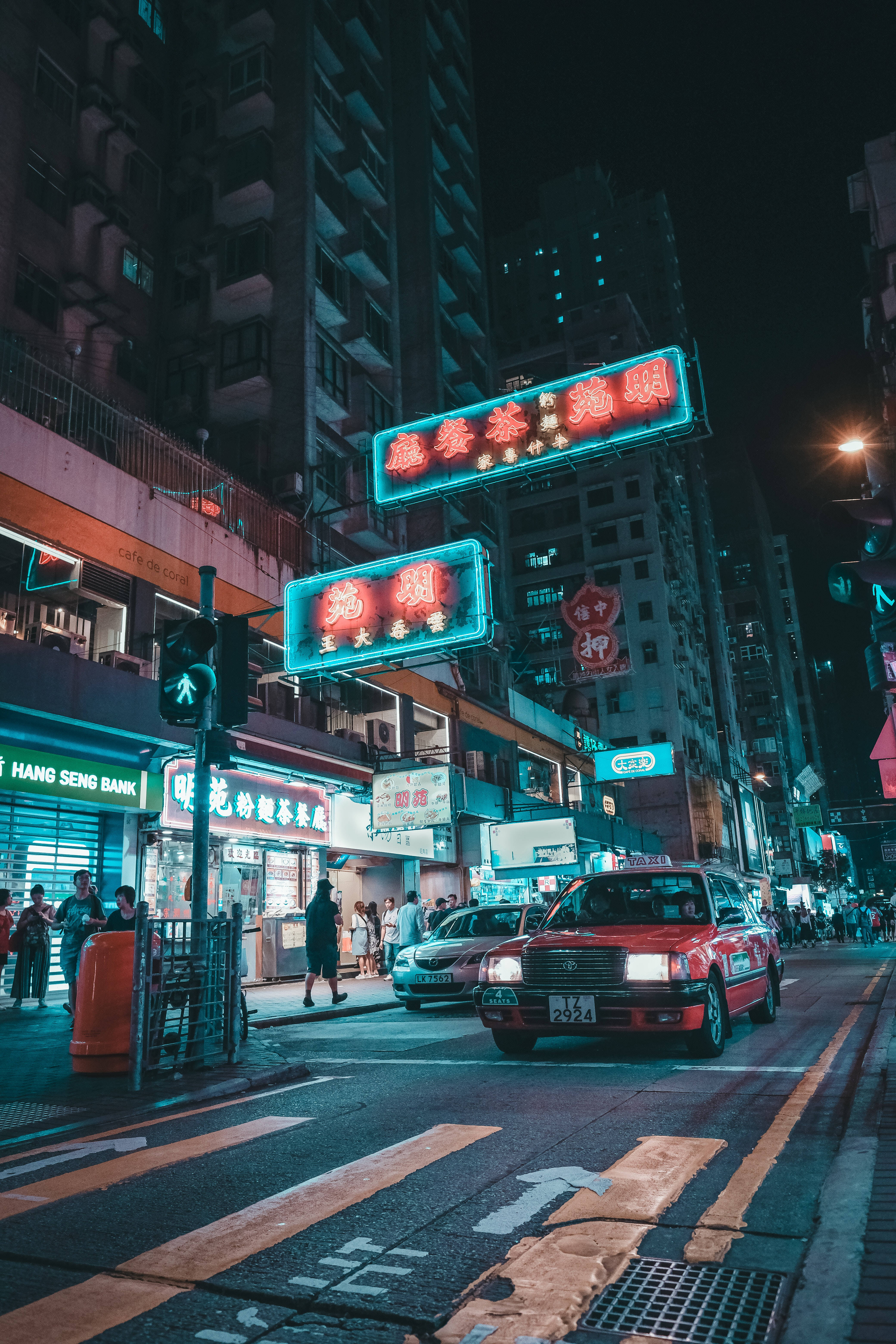 Hongkong-straat met neonbord Muurpapier