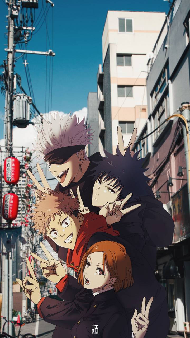 Hoofkarakters Jujutsu Kaisen iPhone Muurpapier