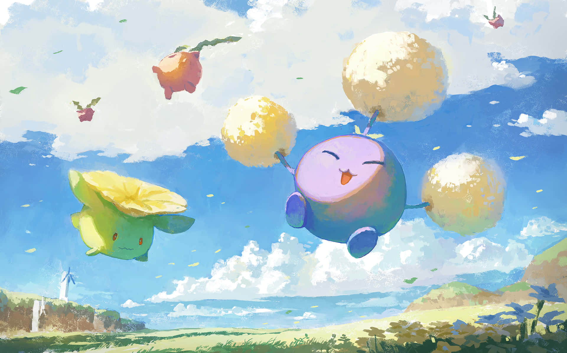 Hoppip, Skiploom en Jumpluff Muurpapier