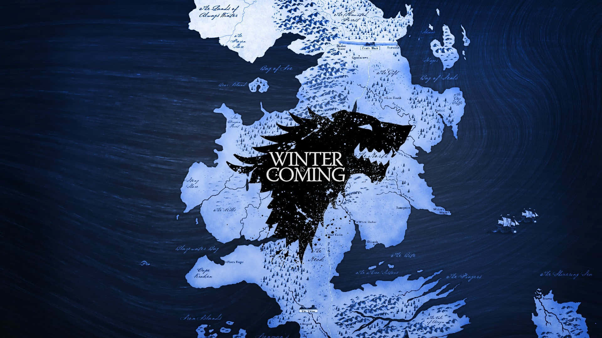 House Stark Wolf Blou Westeros Kaart Muurpapier