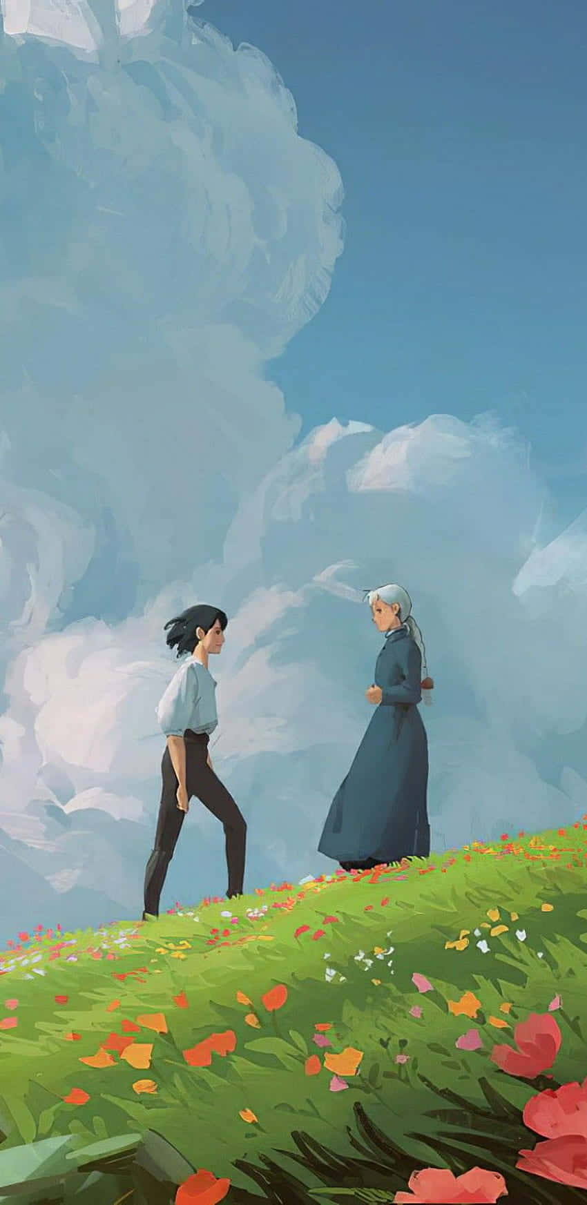 Howl en Sophie Studio Ghibli Foon Muurpapier