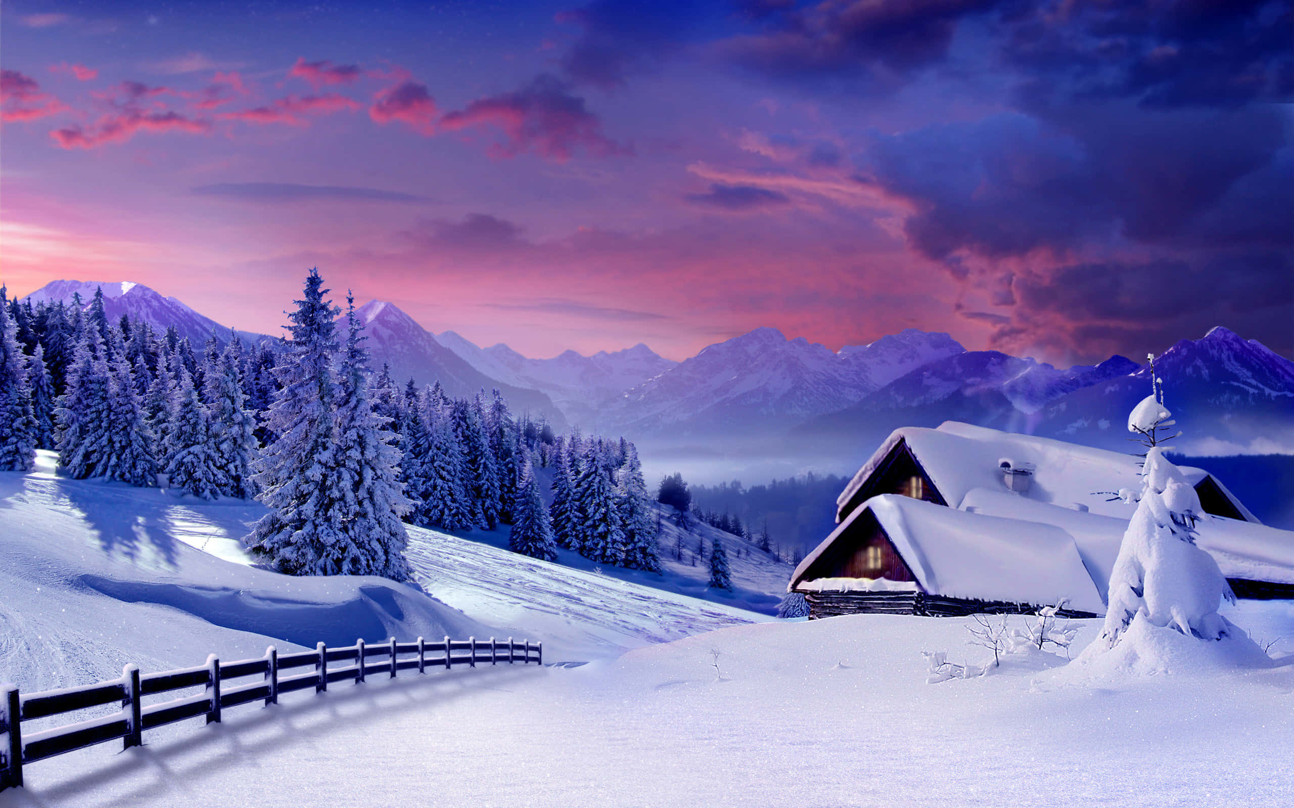 Hut Sneeuw van Winter Wonderland Agtergrond Muurpapier