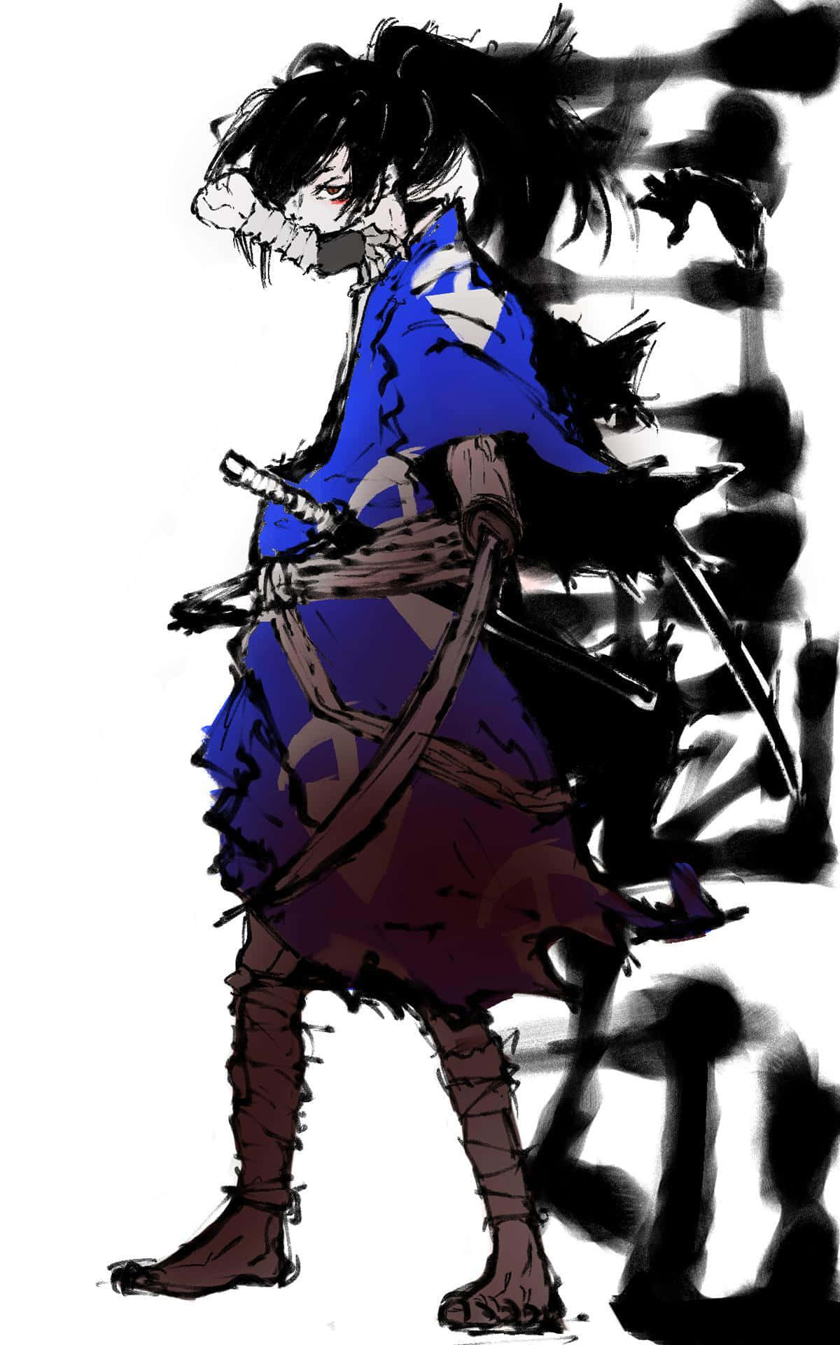 Hyakkimaru maak vordering van lompe na rykdom in Dororo Muurpapier