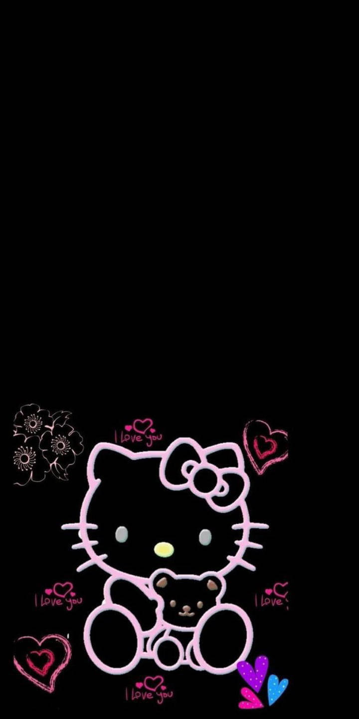 I Love You Swart Hello Kitty Muurpapier