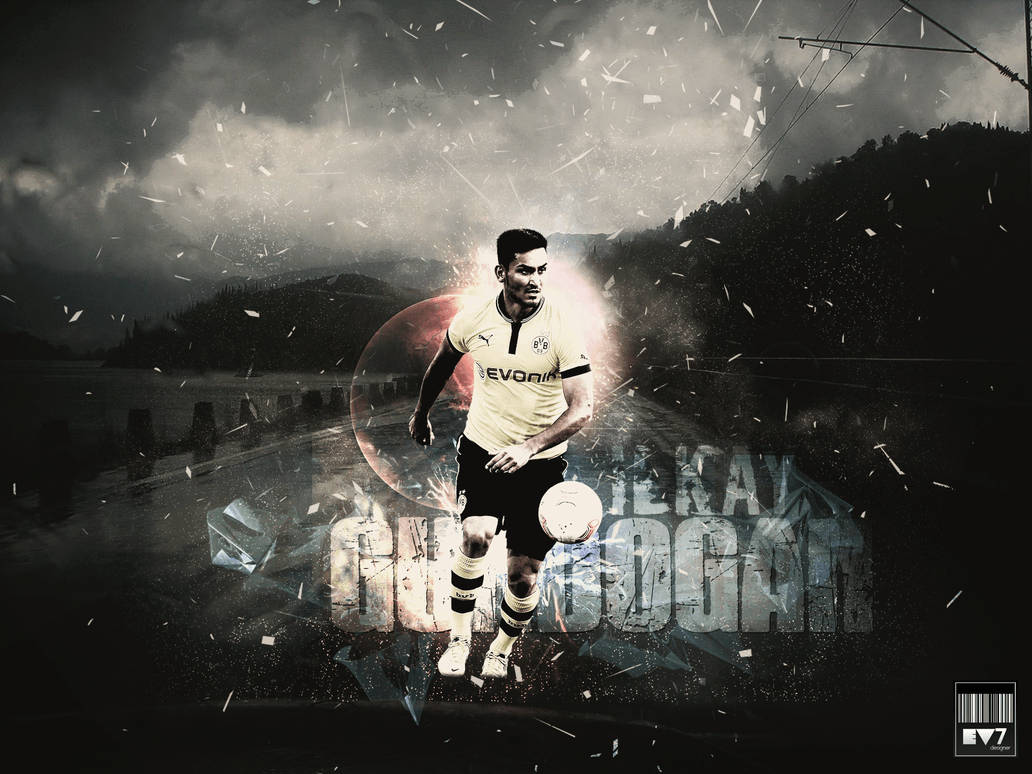 Ilkay Gundogan Swart-en-Wit Beeld Muurpapier
