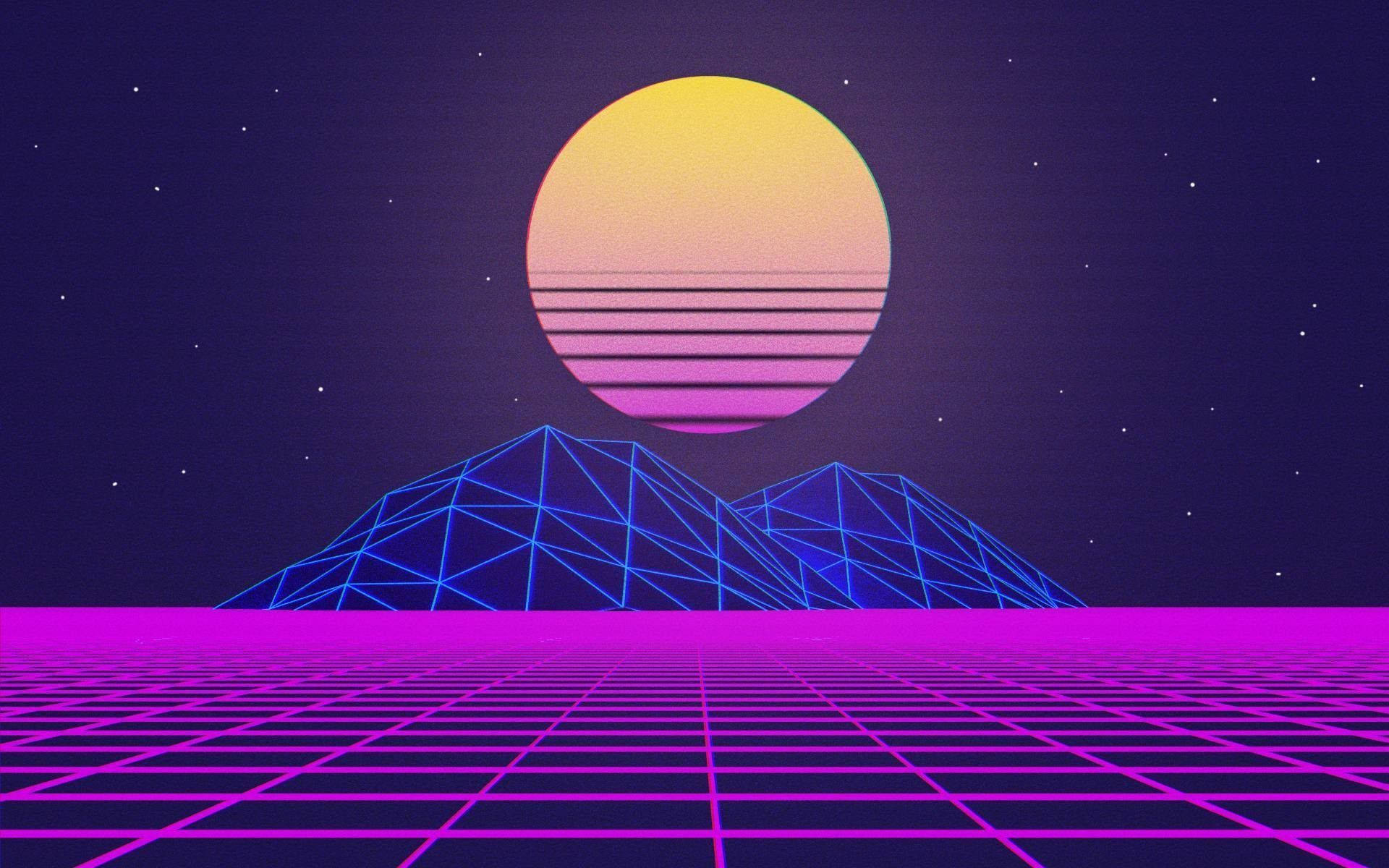Indie Aesthetic Skootrekenaar Neon Maan Op Berg Muurpapier