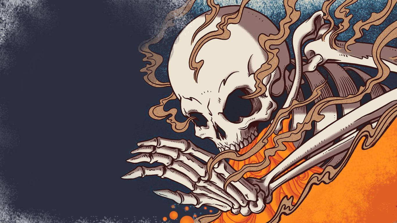 Indie Estetiese Skootrekenaar Brandende Geraamte Muurpapier