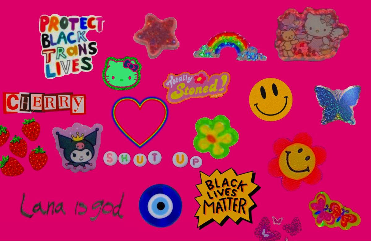 Indie-estetiese plakkercollage vir skootrekenaar Muurpapier