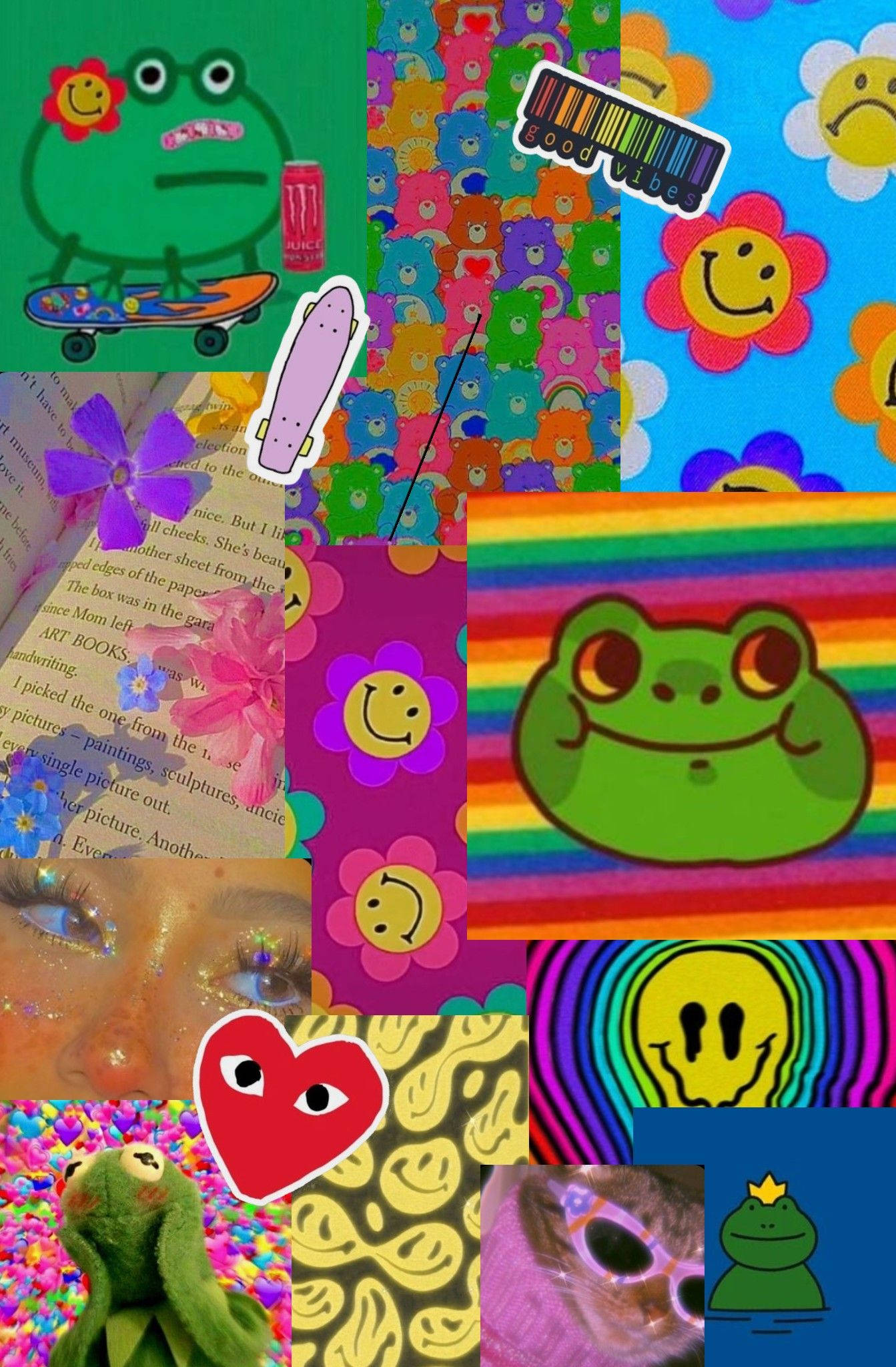 Indie Kind Estetika Padda Hitte Blomme Muurpapier