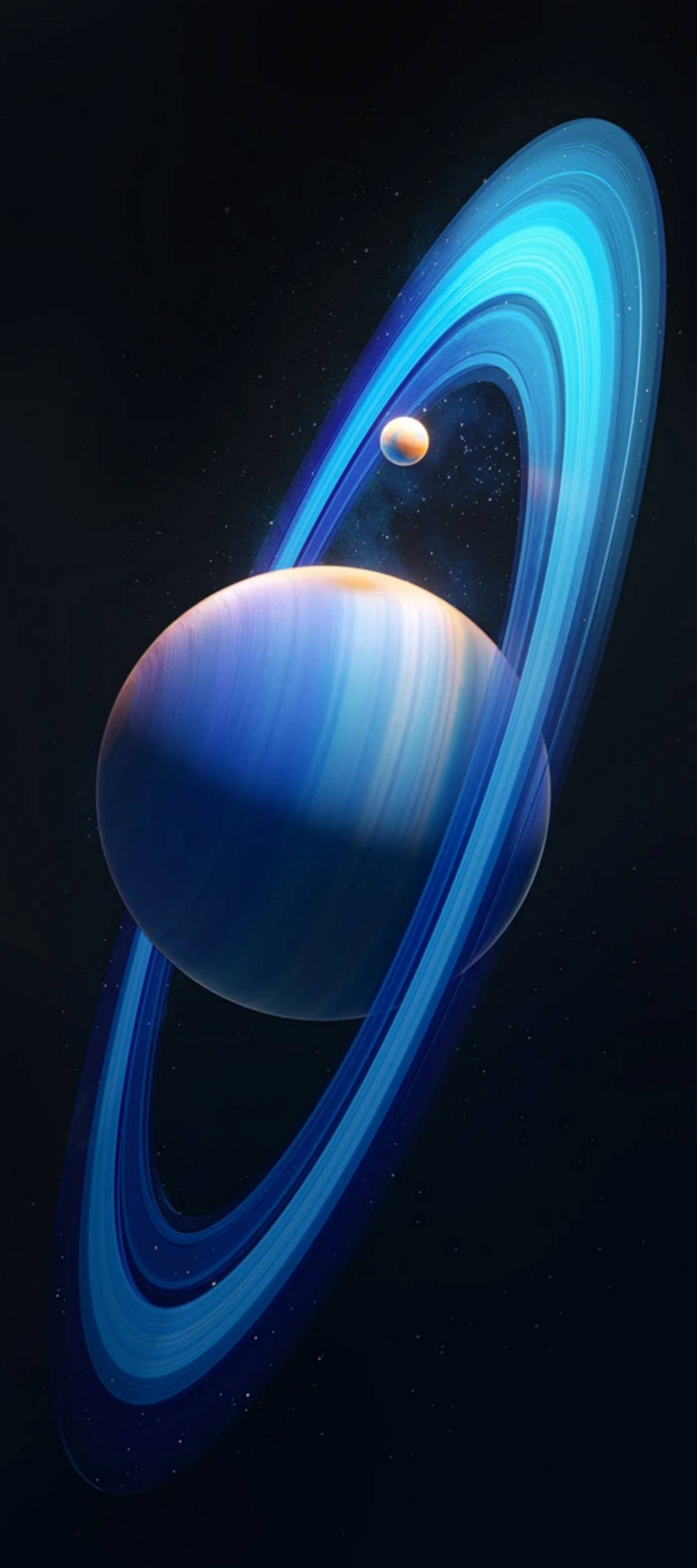 Infinix Zero in Unieke Ultra Blou Ontwerp teen 'n Agtergrond van die Saturnus-planeet Muurpapier