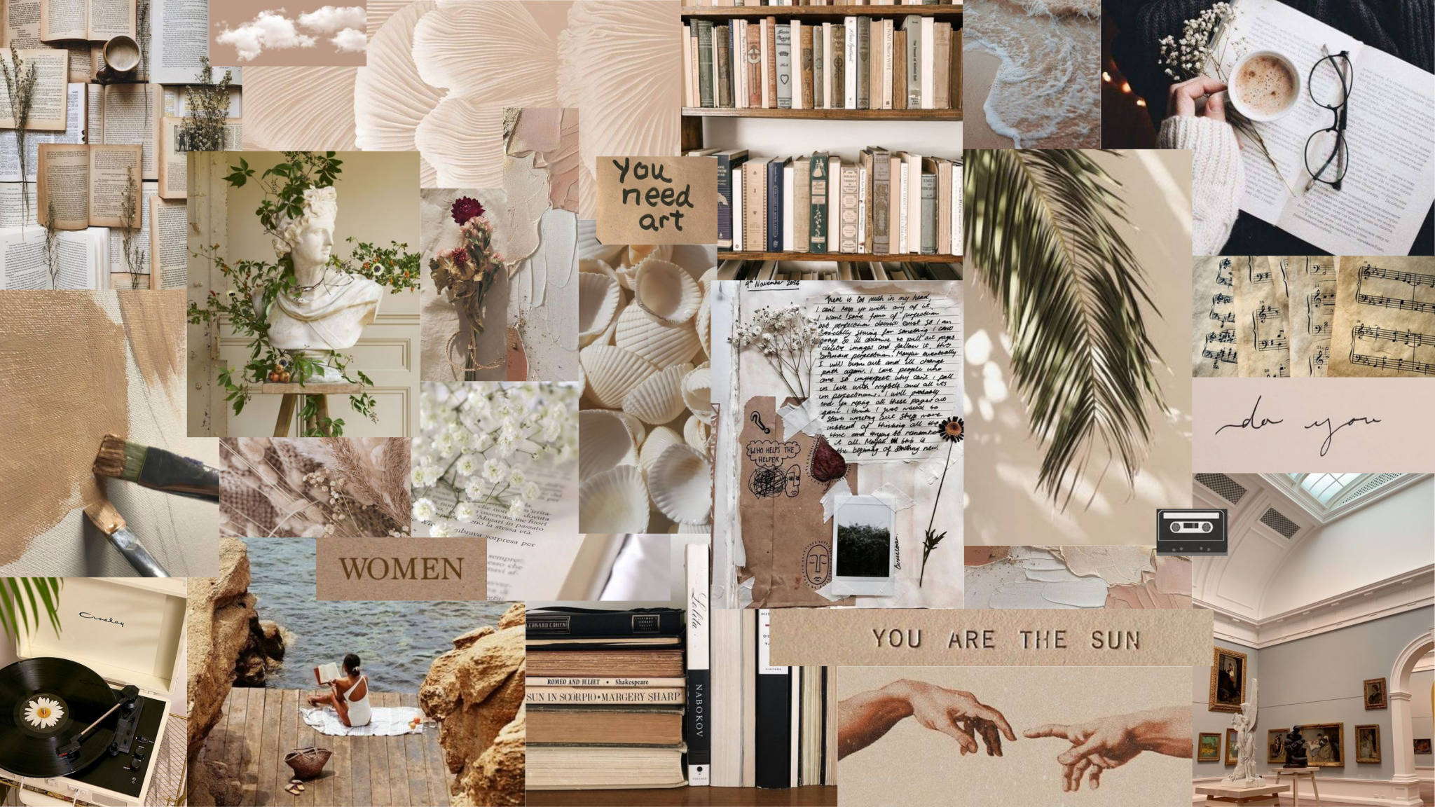 Inspirerende Beige Estetiese Skoenlapper Collage Muurpapier