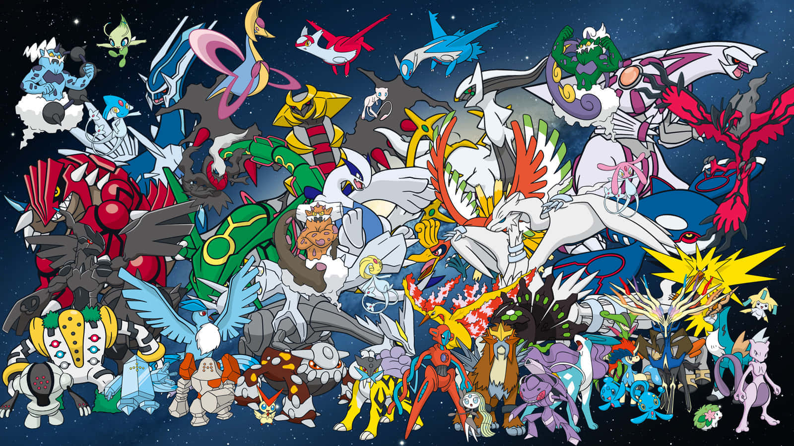 Intense gevegstoneel met legendariese Pokémon Muurpapier
