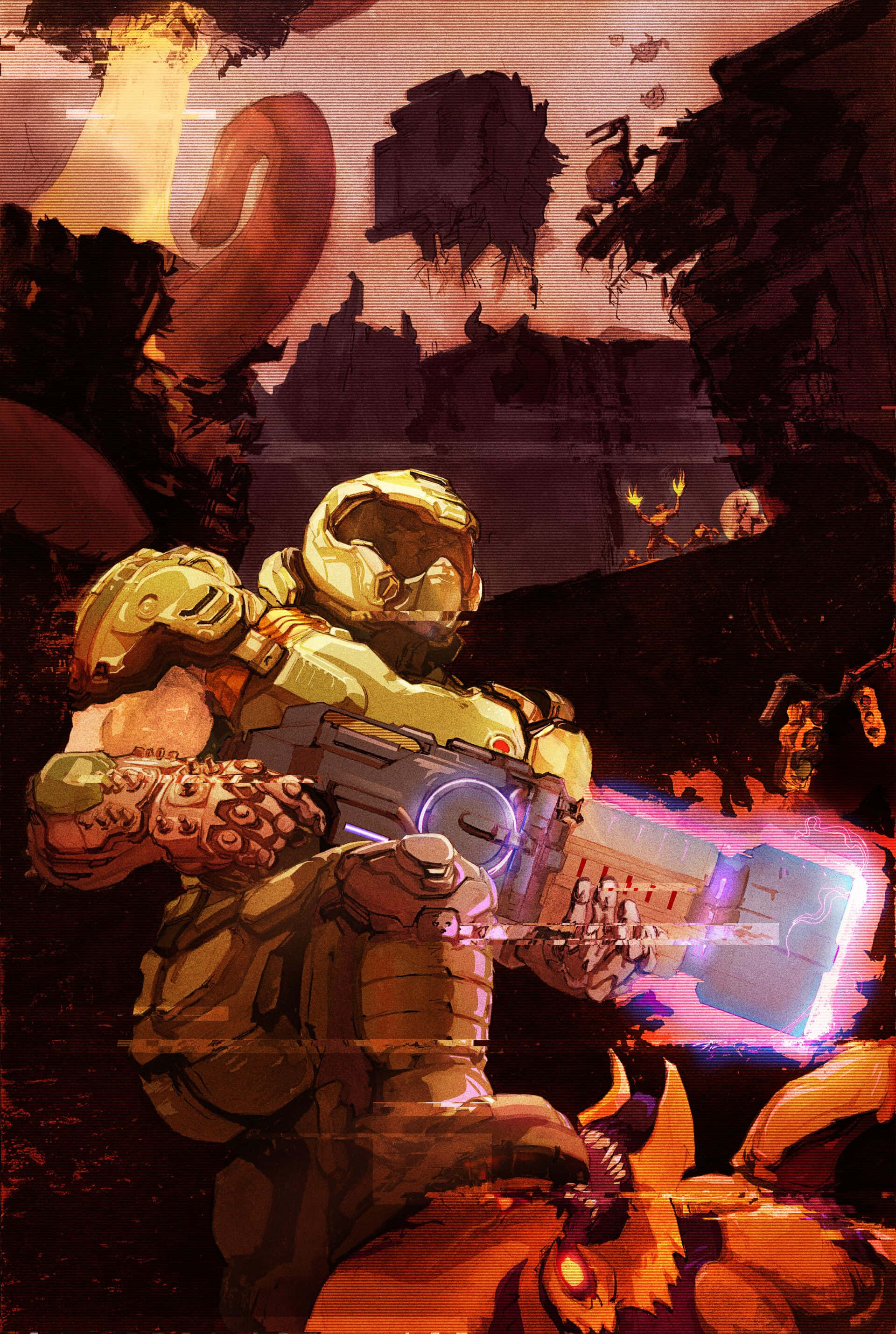 Intense Gevegstoneel in DOOM Heelal Muurpapier