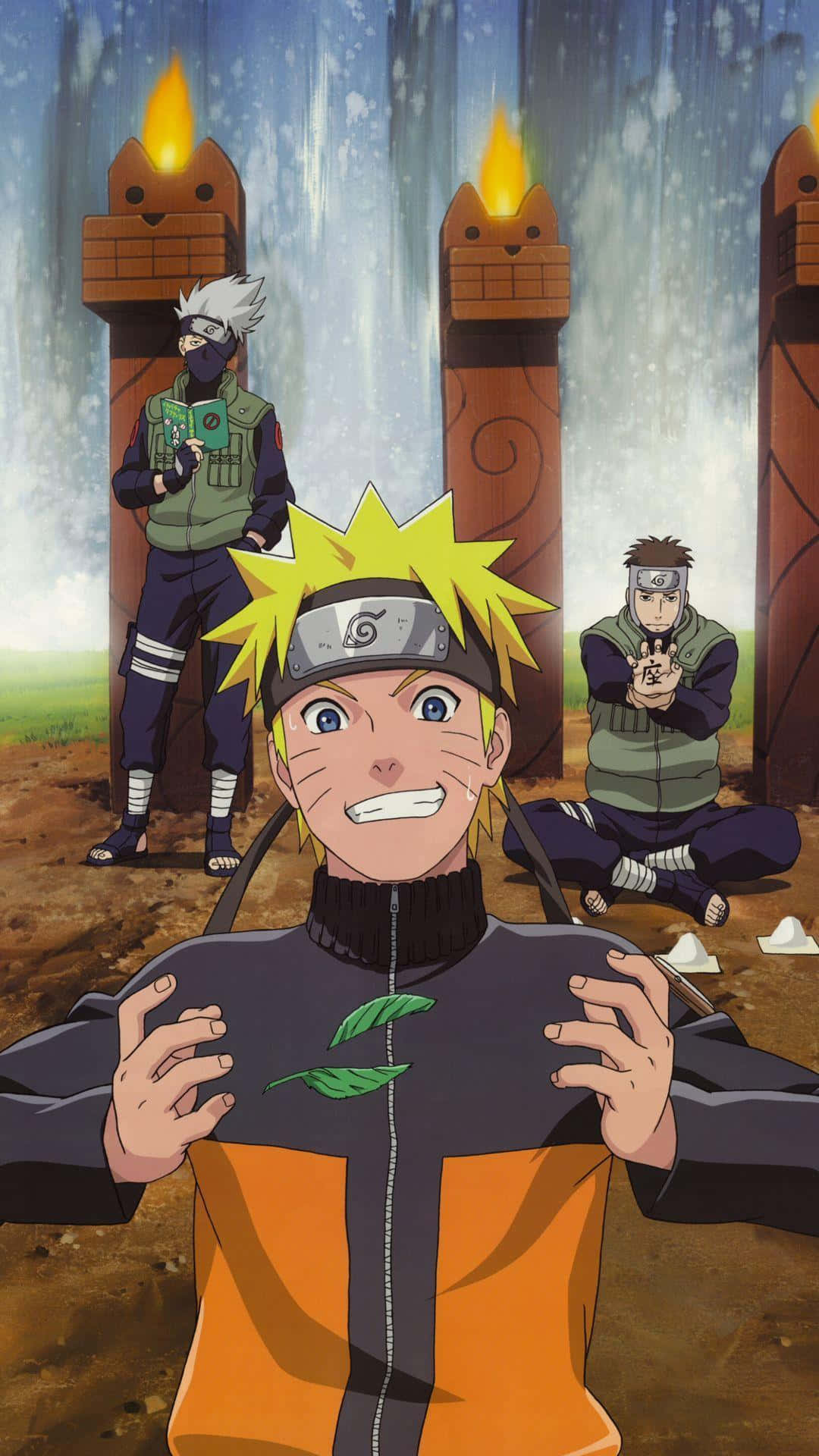 Intense Naruto Uzumaki Gevegshouding in Gloeiende Lig Muurpapier