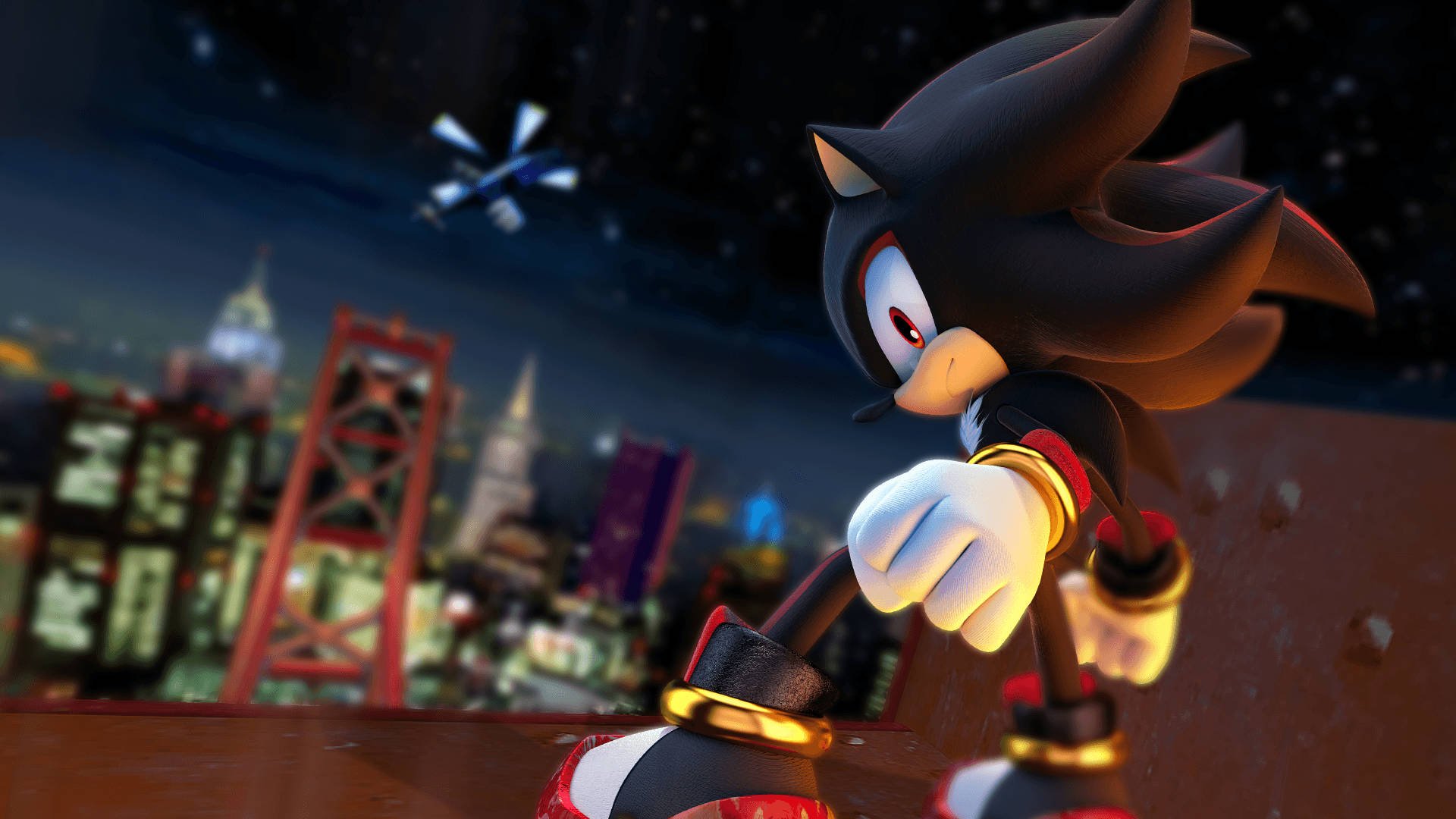 Intense Portret van Shadow The Hedgehog Profielfoto Muurpapier