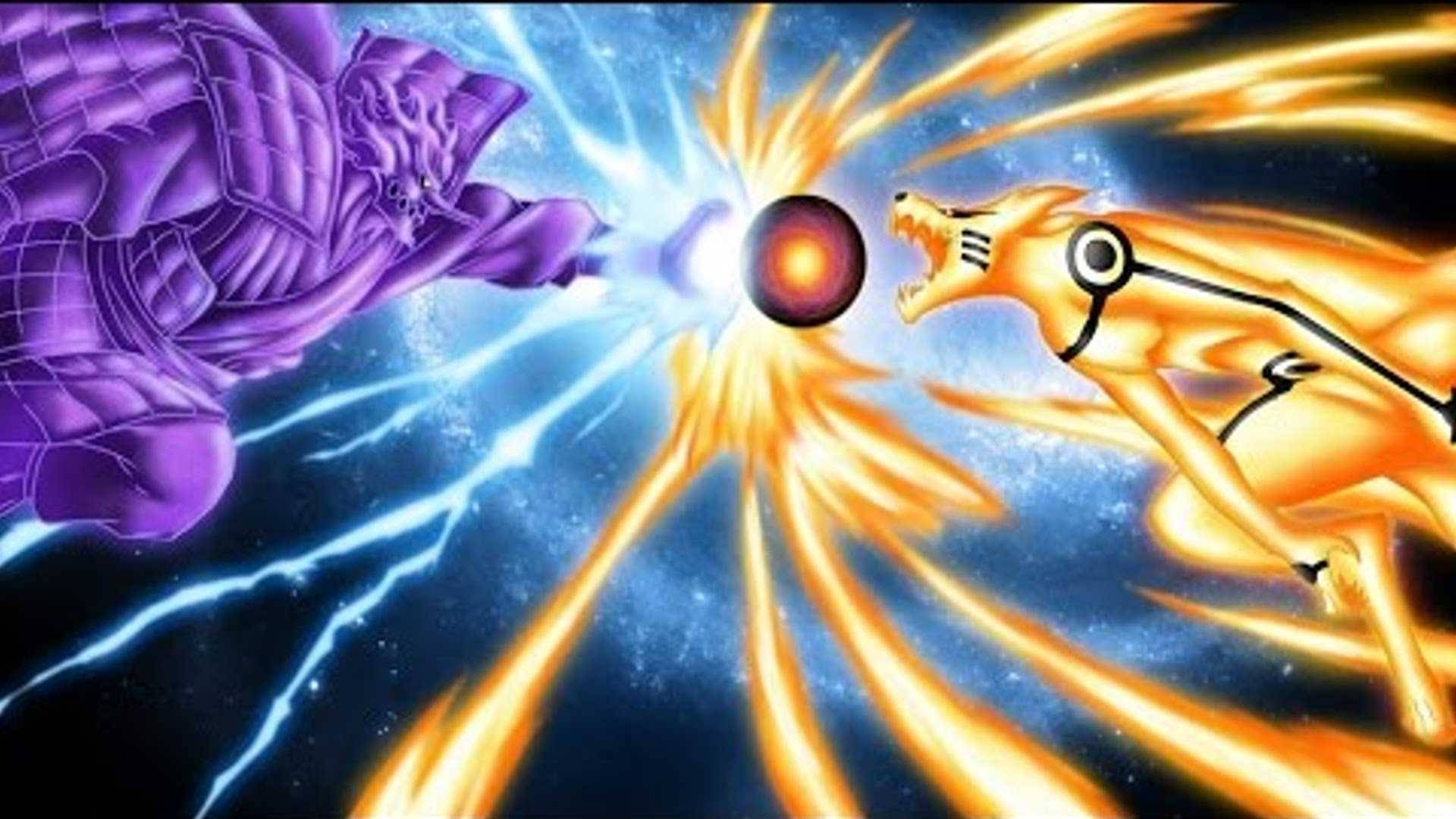 Intense Showdown - Kurama Mode Naruto en Sasuke se Susano Muurpapier