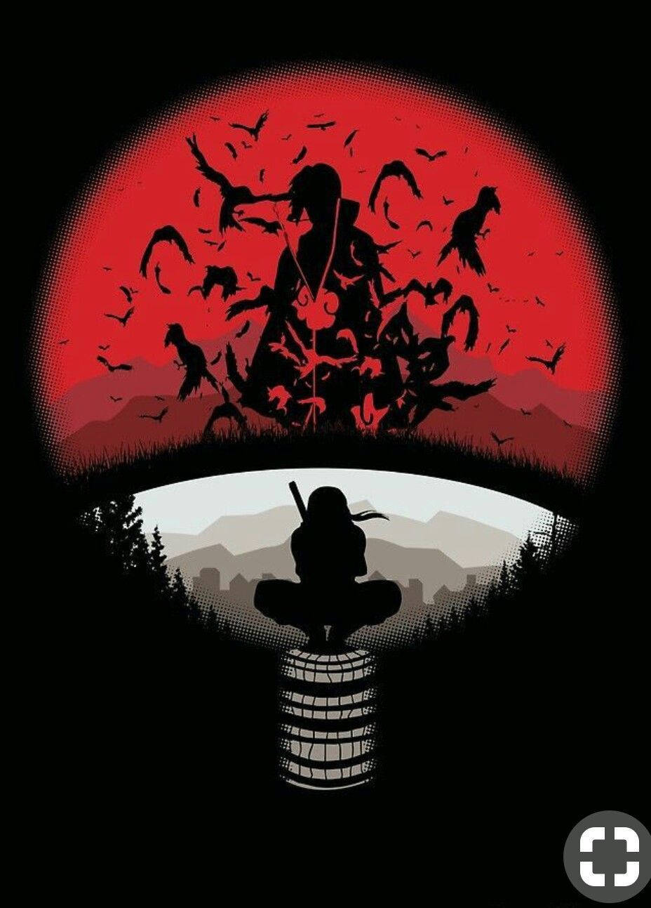 Intrigerende Itachi Uchiha Sharingan-oog-mobiele agtergrond Muurpapier