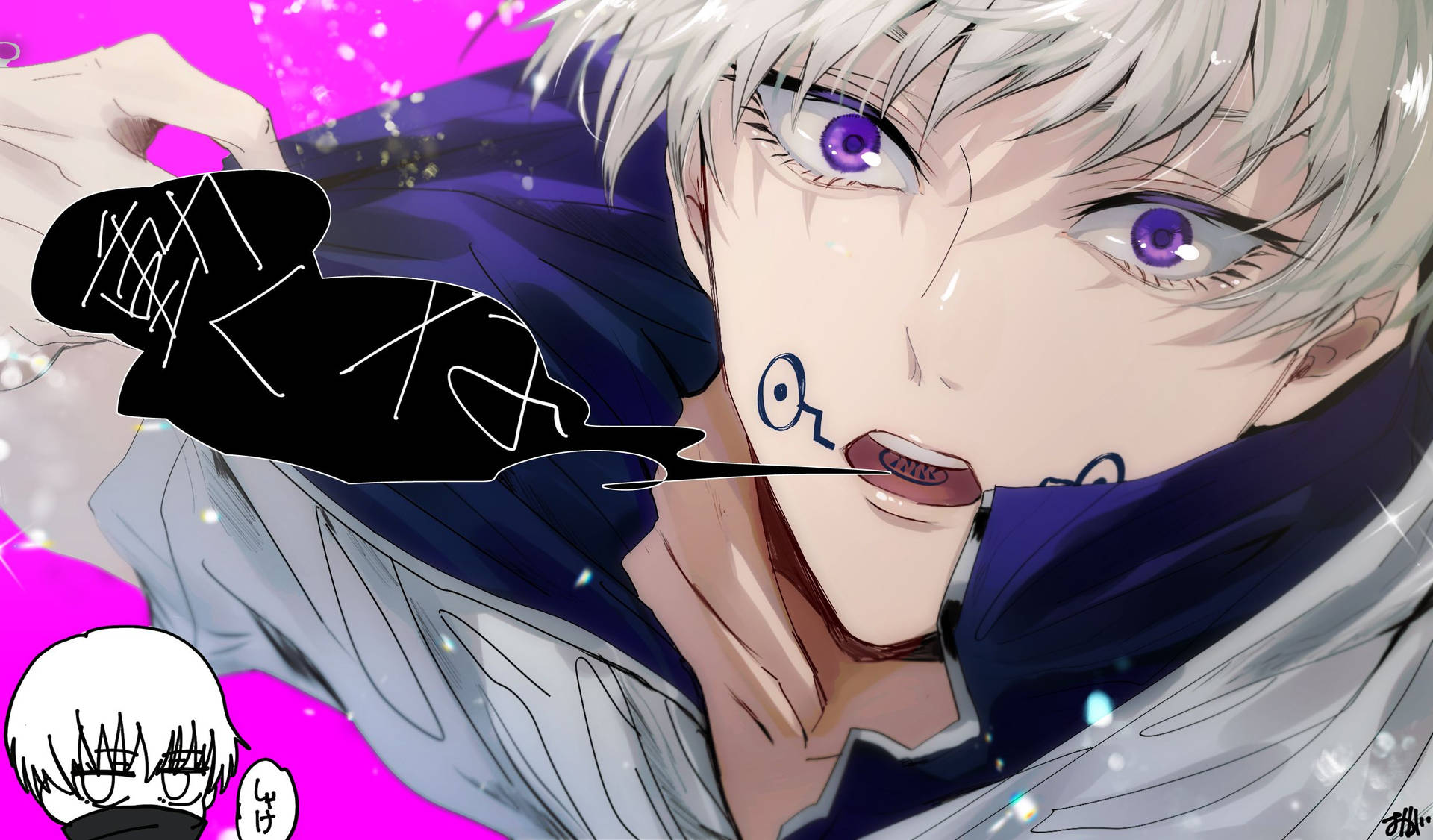 Toge Inumaki van Jujutsu Kaisen op 'n pienk agtergrond-agtergrond. — Jujutsu Kaisen Muurpapier