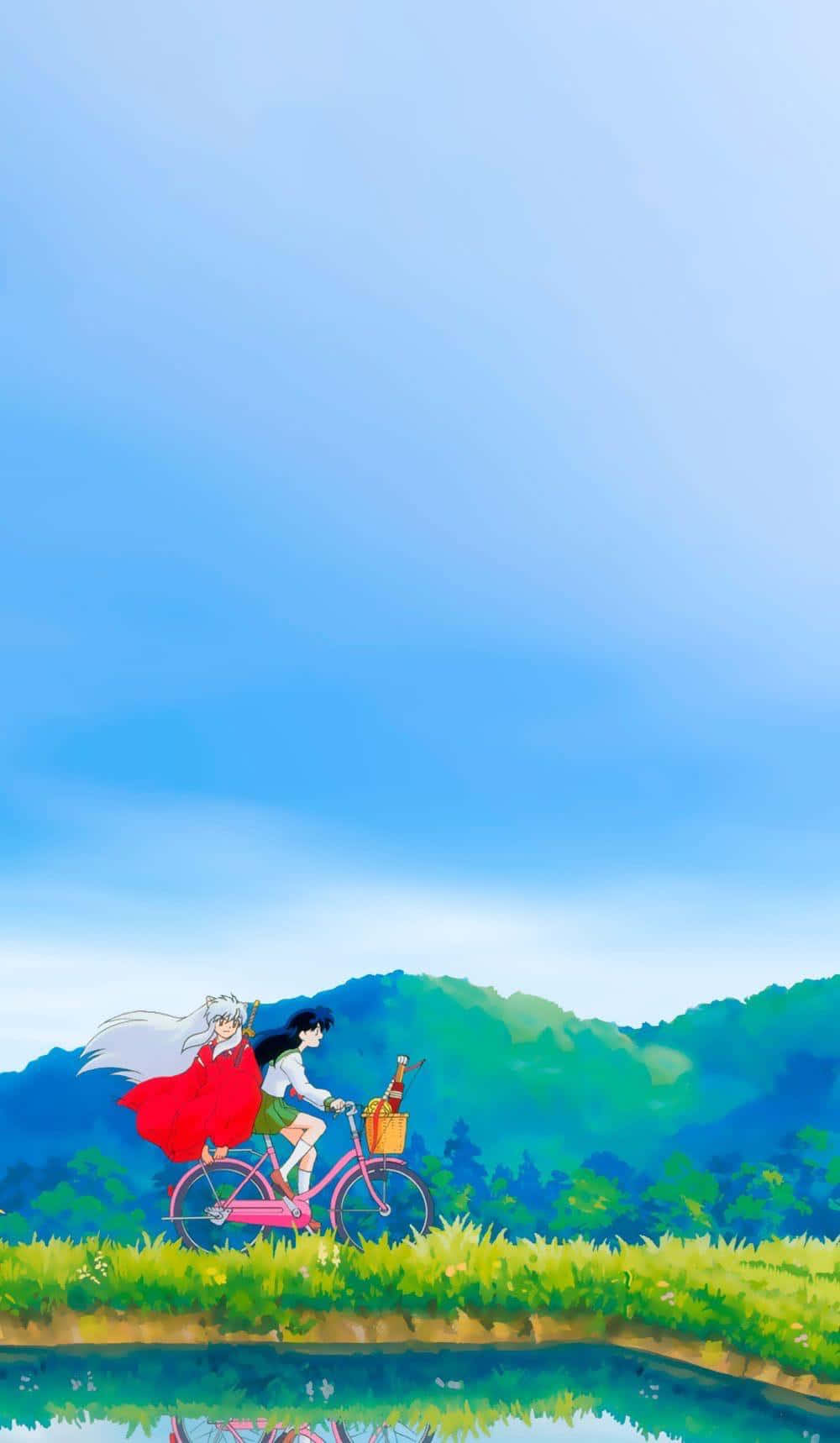 Inuyasha en Kagome wat fietsry Foon Muurpapier