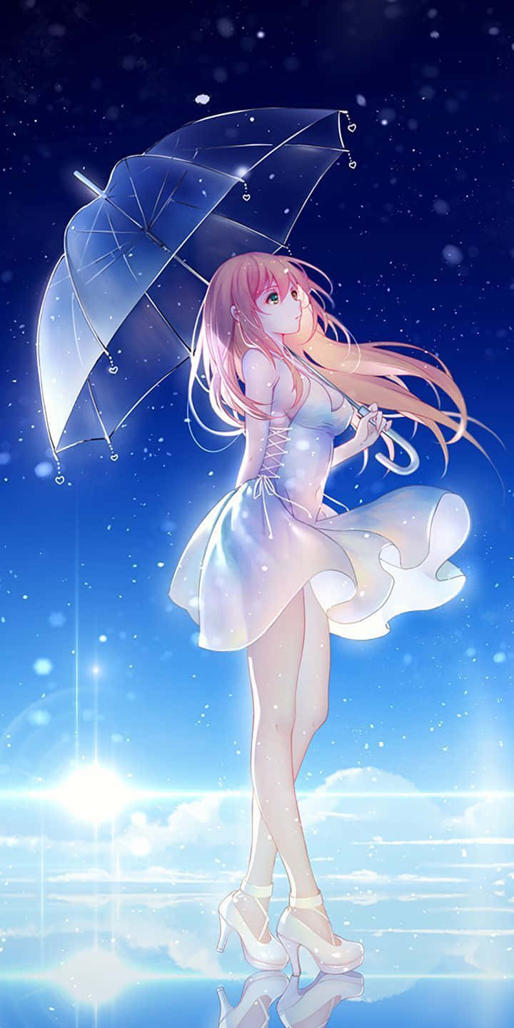 iPhone 12 Anime Meisie Deursigtige Sambreel Muurpapier