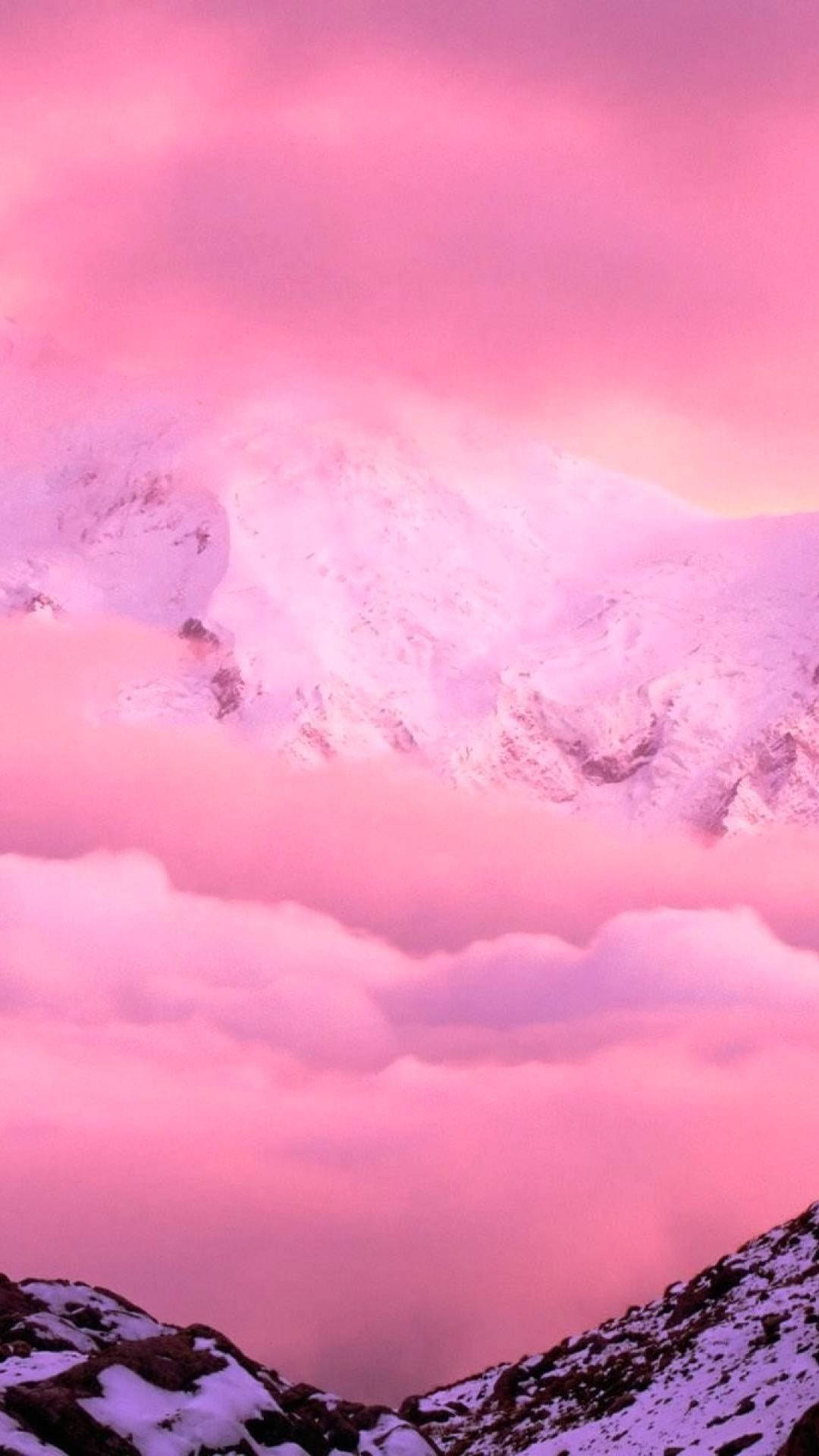 iPhone Pienk Estetiese Sneeuberge Muurpapier