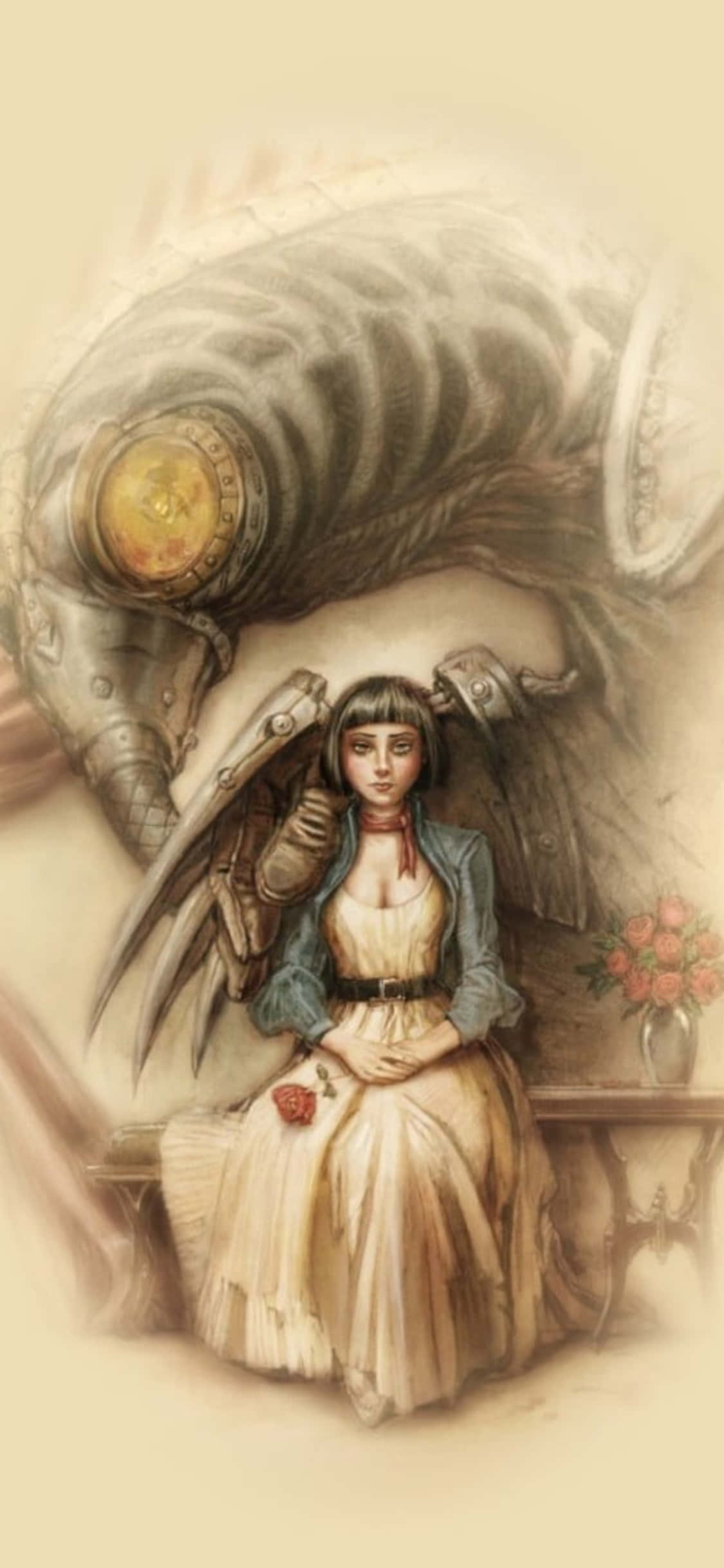 iPhone X Bioshock Infinite Agtergrond Fan Kuns Tekening Van Die Songbird Muurpapier