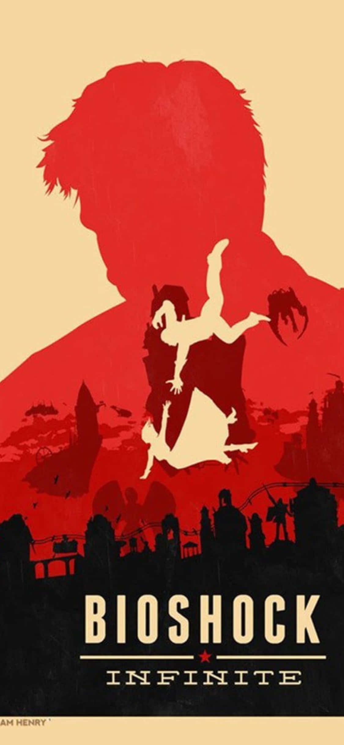 iPhone X Bioshock Infinite Agtergrond Rooi Plakkaat Booker En Elizabeth Val Muurpapier