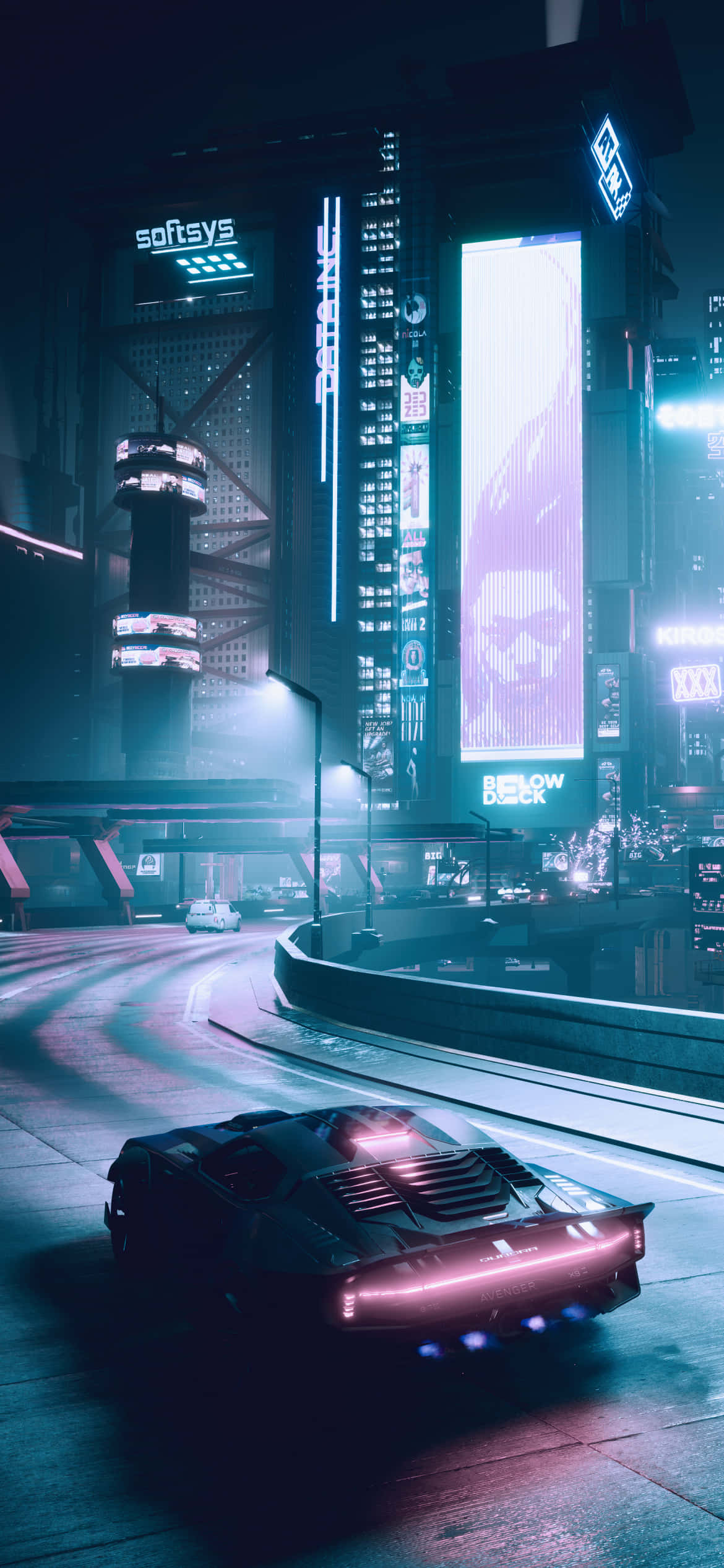 iPhone X Cyberpunk 2077 Agtergrond Motor wat Rondry Muurpapier