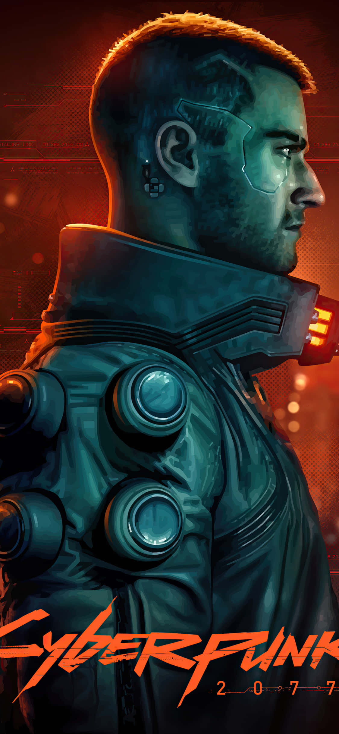 iPhone X Cyberpunk 2077 Agtergrond Plakkaat Man wat Baadjie Dra Muurpapier