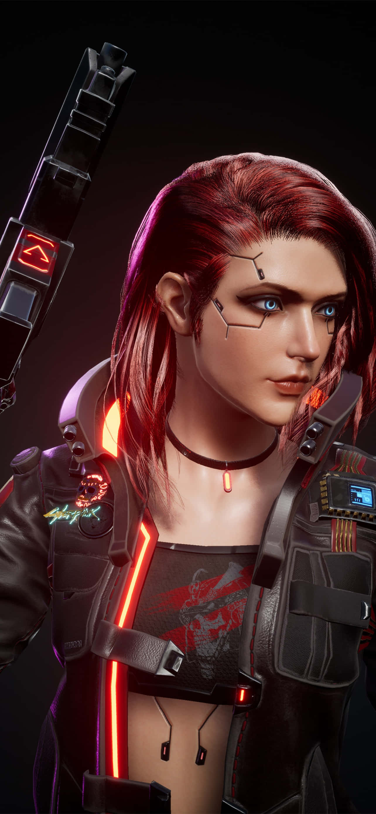 iPhone X Cyberpunk 2077 Agtergrond Aangepaste Karakter Met Rooi Hare Muurpapier