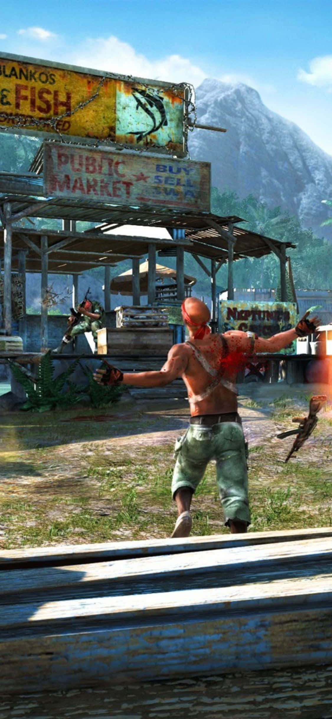 iPhone X Far Cry 3 Geweerskoot Man Agtergrond Muurpapier