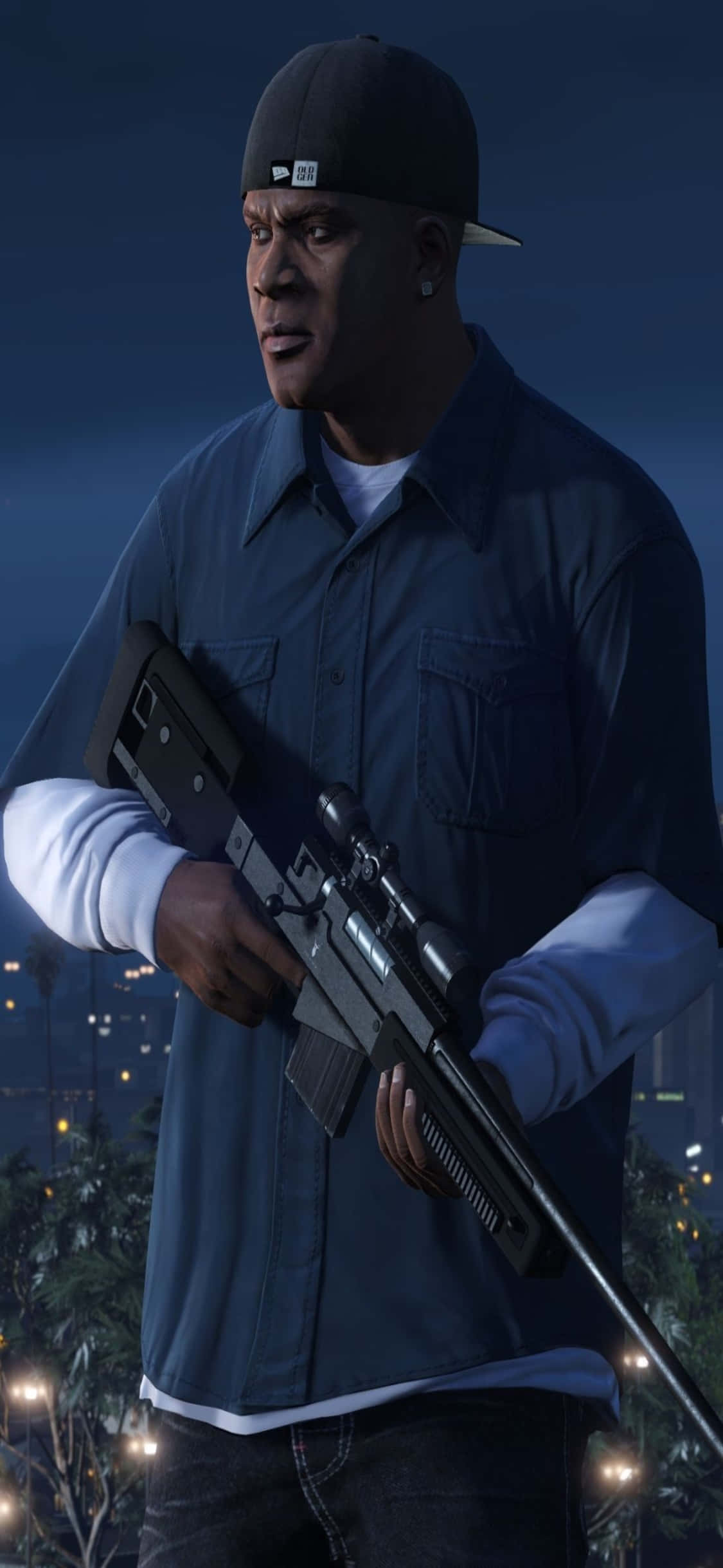 iPhone X Grand Theft Auto V Agtergrond Franklin & Geweer Muurpapier