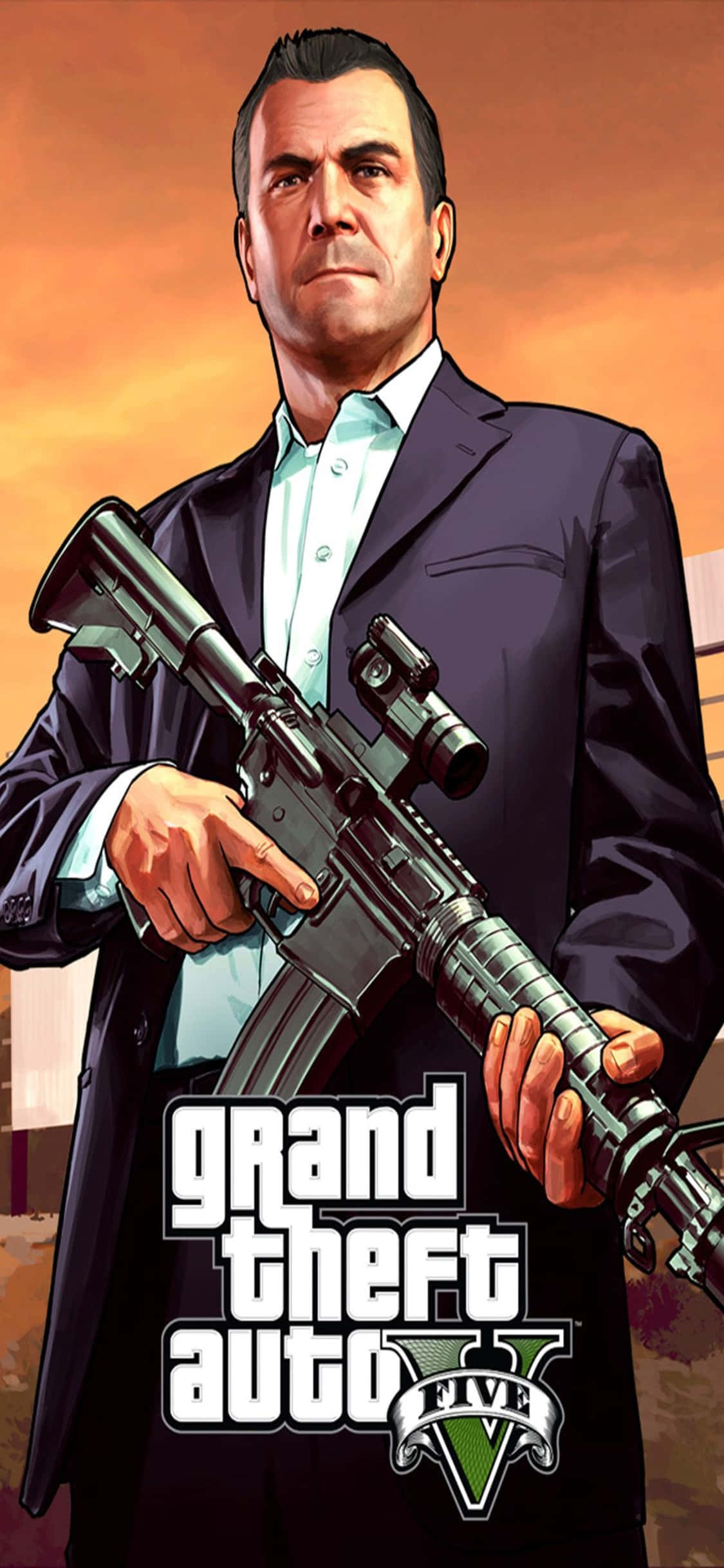 iPhone X Grand Theft Auto V Agtergrond Geweer & Michael Muurpapier