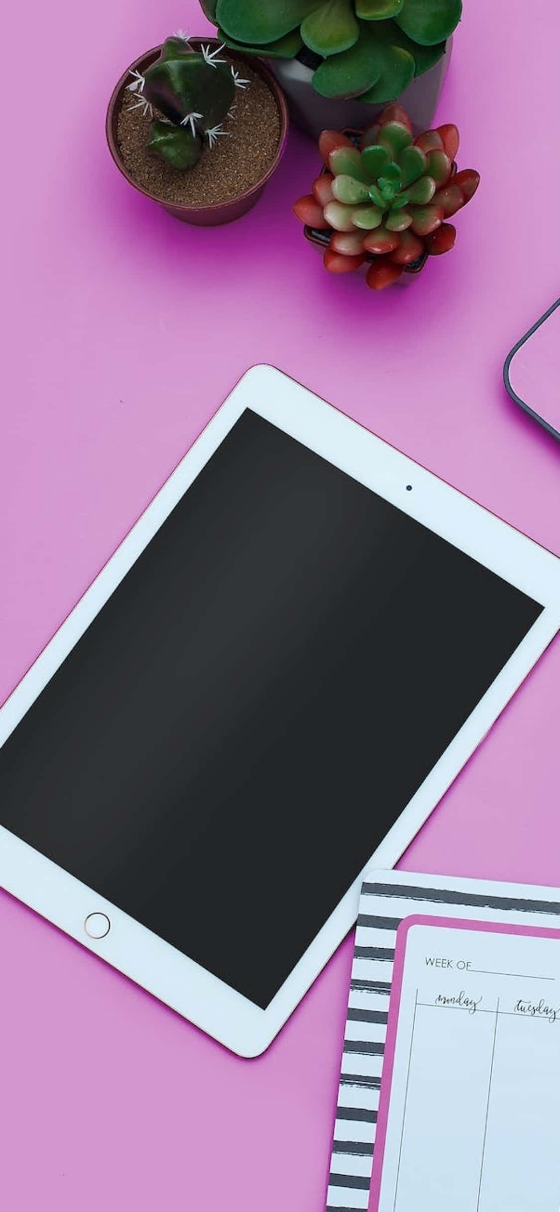 iPhone X Lessenaaragtergrond Pienk Lessenaar Met 'n iPad Muurpapier