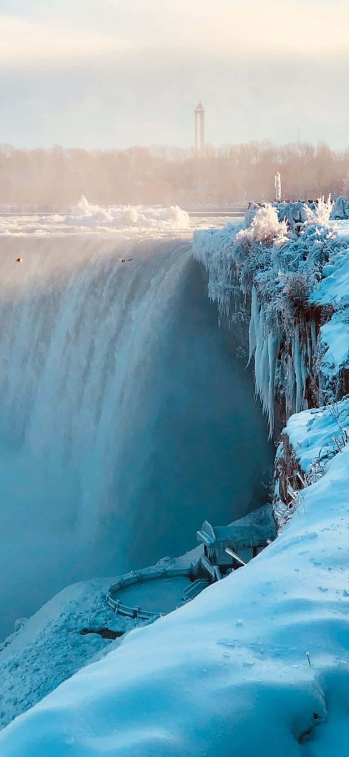 iPhone X Niagara-waterval winter seisoen-agtergrond Muurpapier
