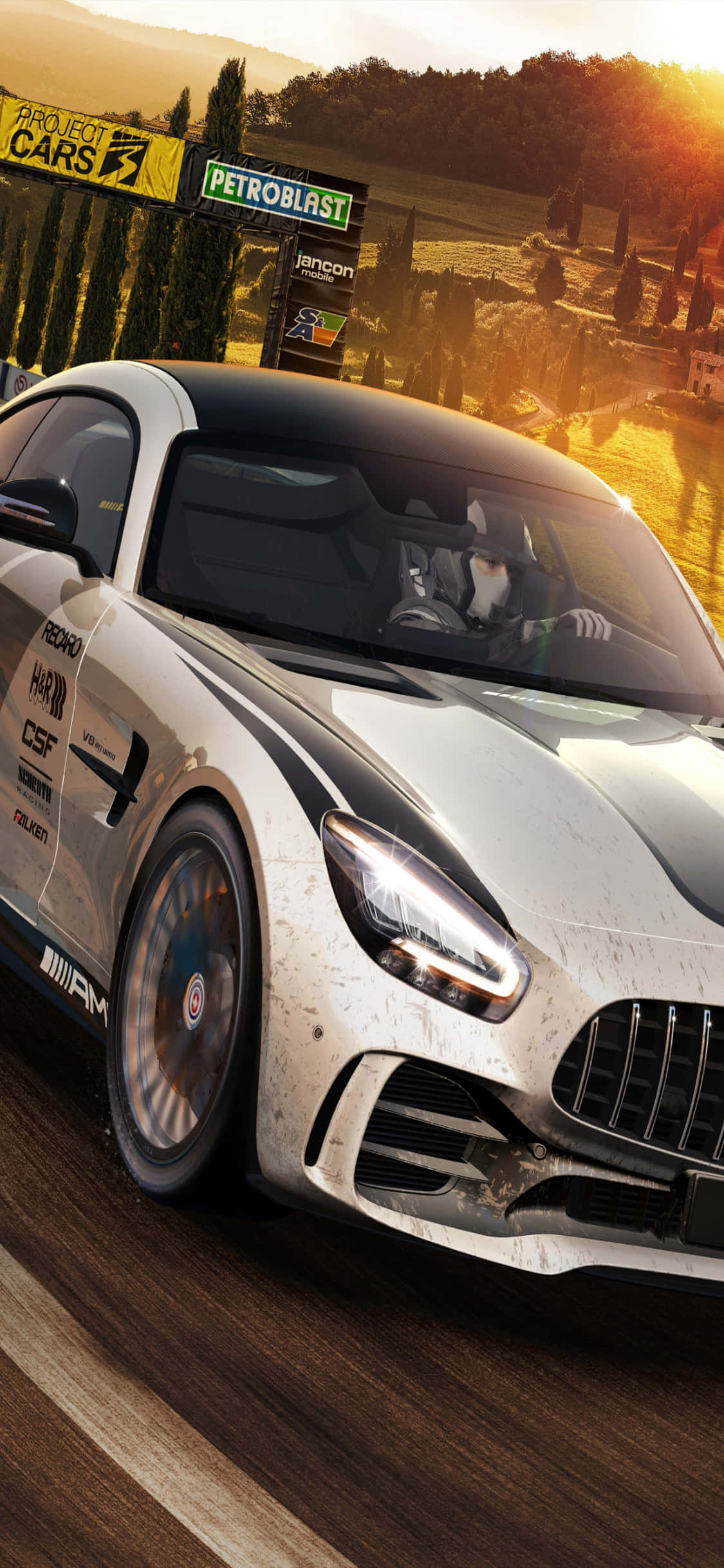 iPhone X Project Cars Agtergrond Lig Grys Mercedes AMG GT Muurpapier